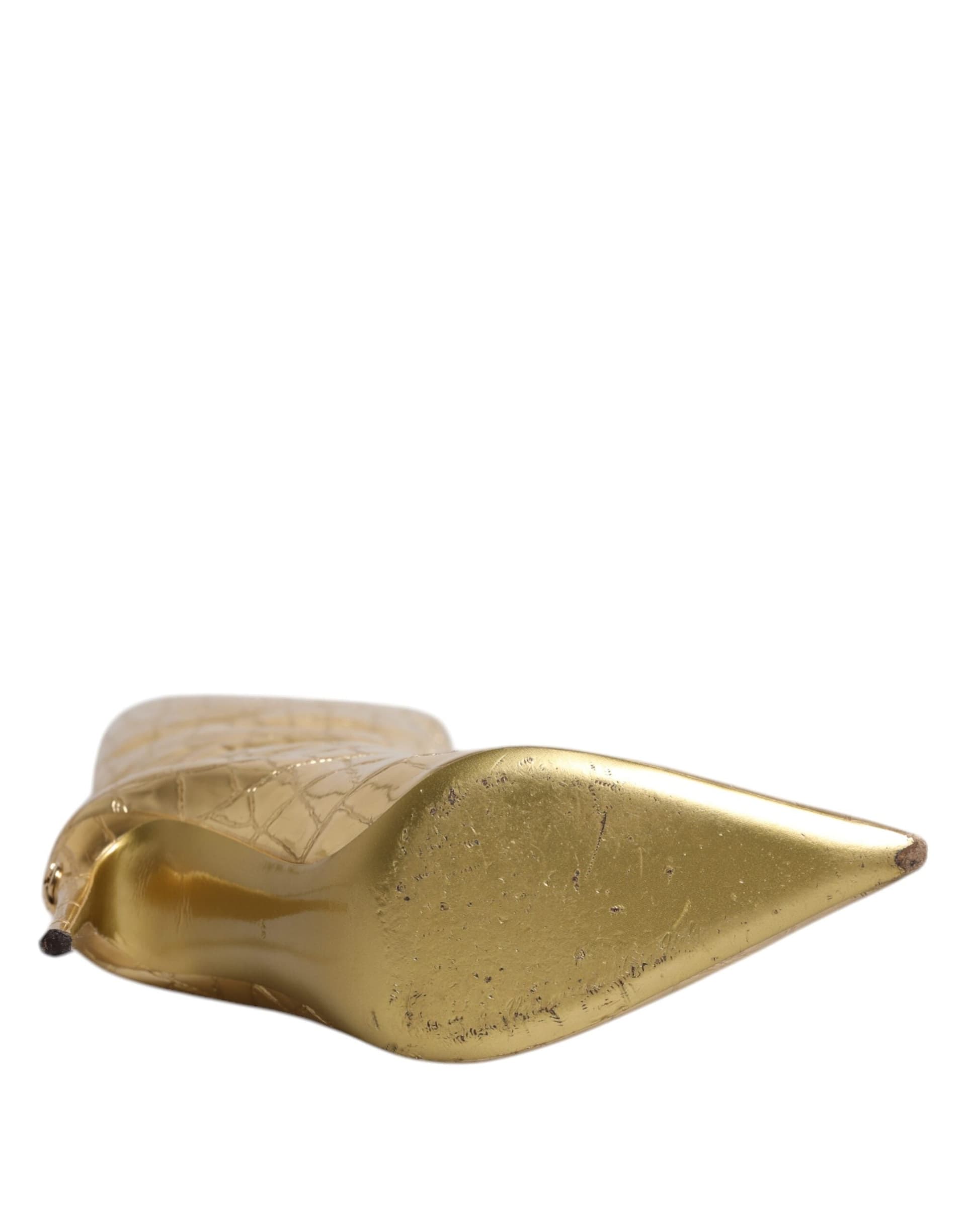 Dolce & Gabbana Gold Leather Stiletto Heels High Boots Shoes - 8