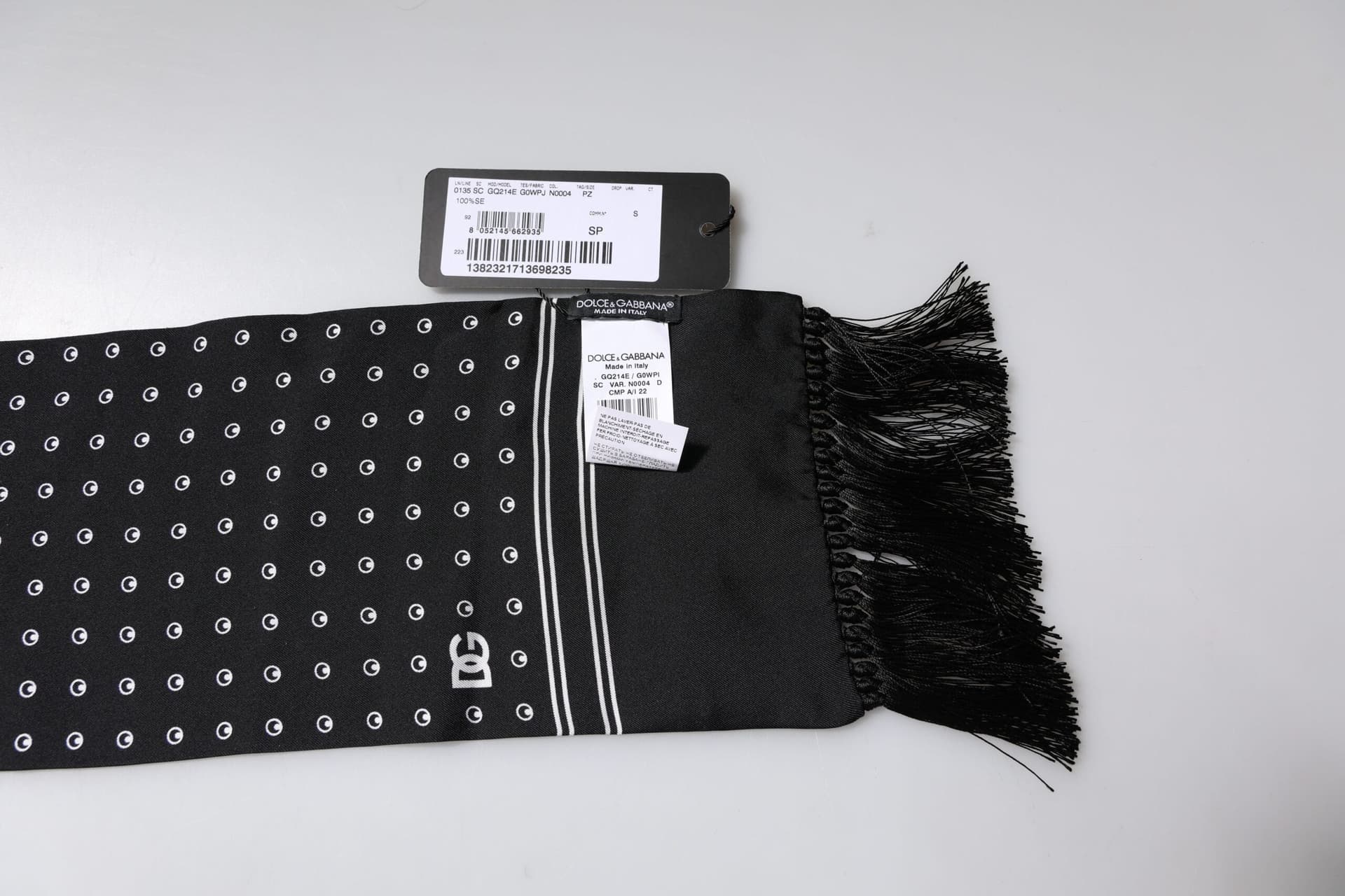 Dolce & Gabbana Black White Polka Dotted Silk Skinny Fringes Scarf - 5
