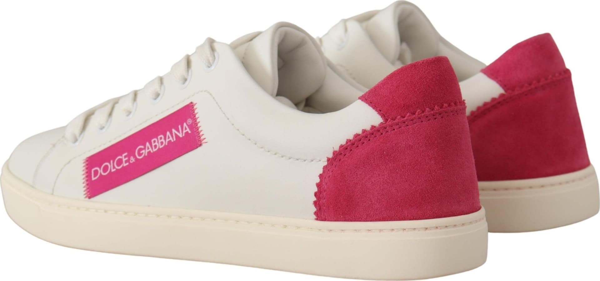 Dolce & Gabbana White Pink Leather Low Top Sneakers Womens Shoes - 2