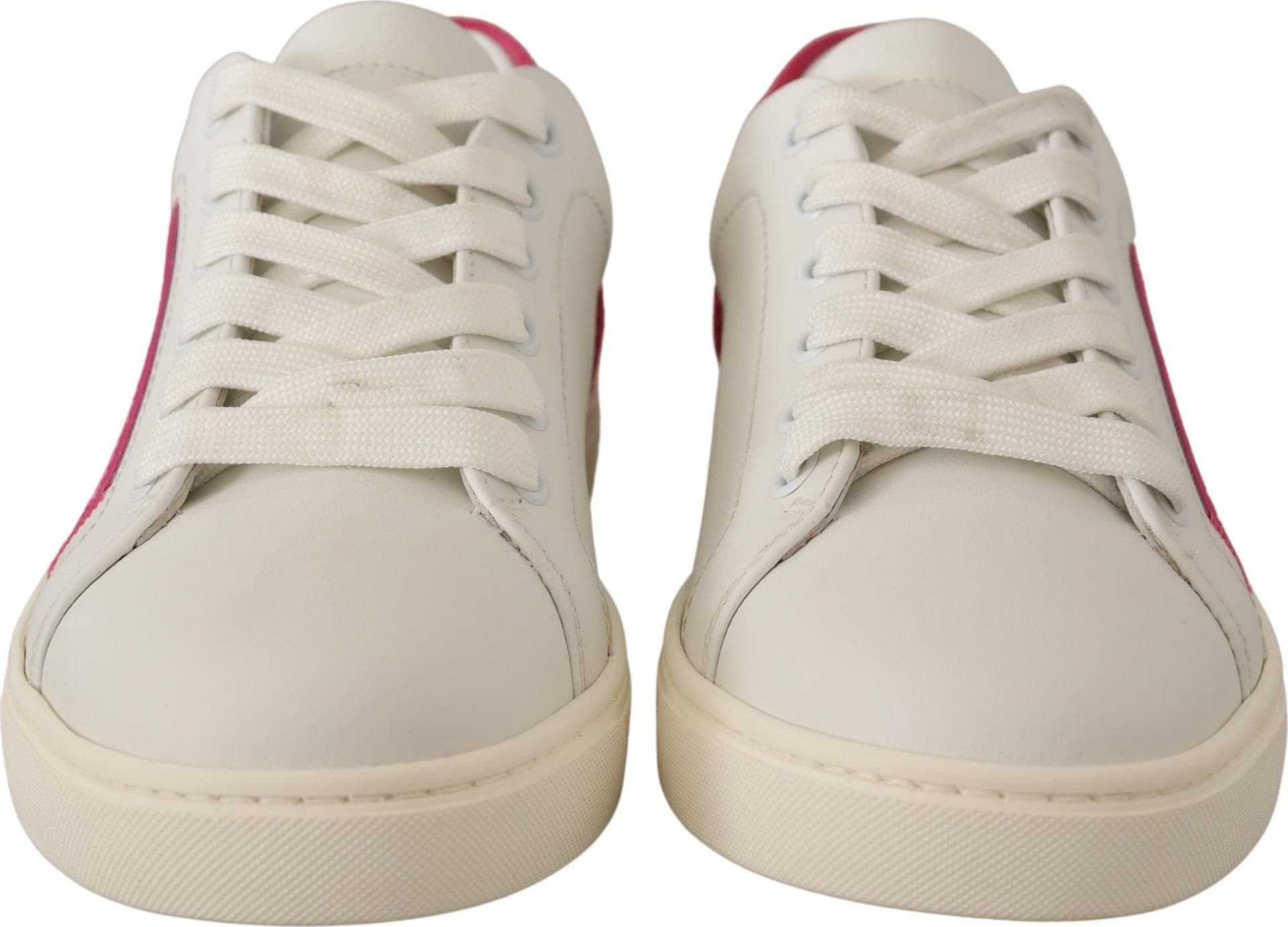 Dolce & Gabbana White Pink Leather Low Top Sneakers Womens Shoes - 7