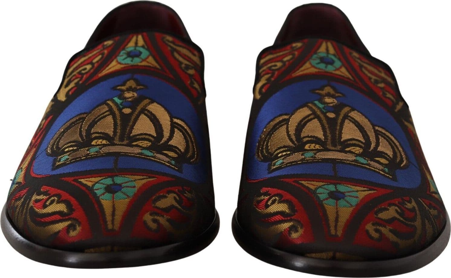 Dolce & Gabbana Multicolor Jacquard Crown Slippers Loafers Shoes - 2