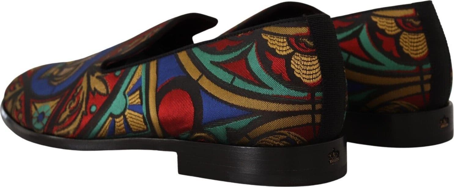 Dolce & Gabbana Multicolor Jacquard Crown Slippers Loafers Shoes - 4