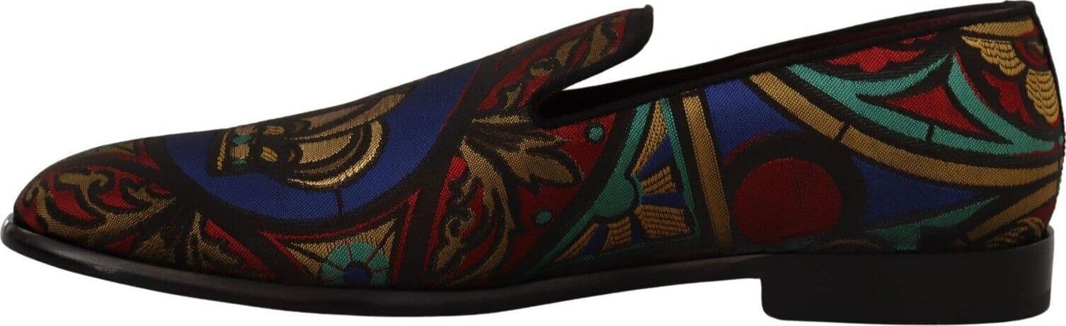 Dolce & Gabbana Multicolor Jacquard Crown Slippers Loafers Shoes - 5