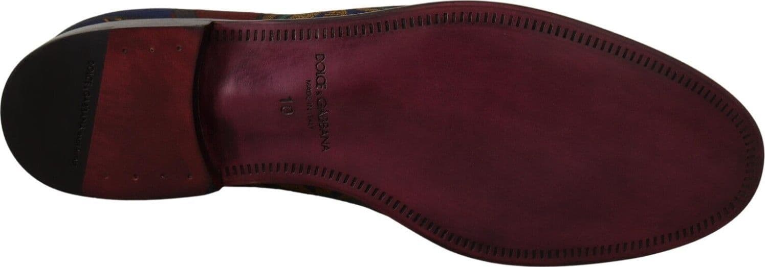 Dolce & Gabbana Multicolor Jacquard Crown Slippers Loafers Shoes - 6