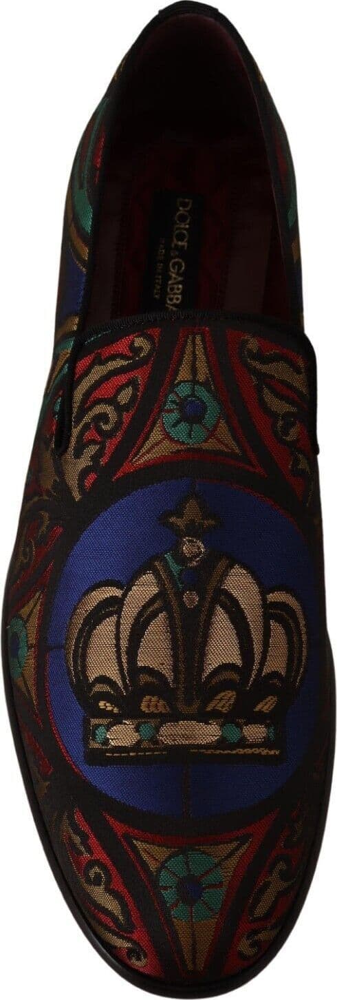 Dolce & Gabbana Multicolor Jacquard Crown Slippers Loafers Shoes - 7
