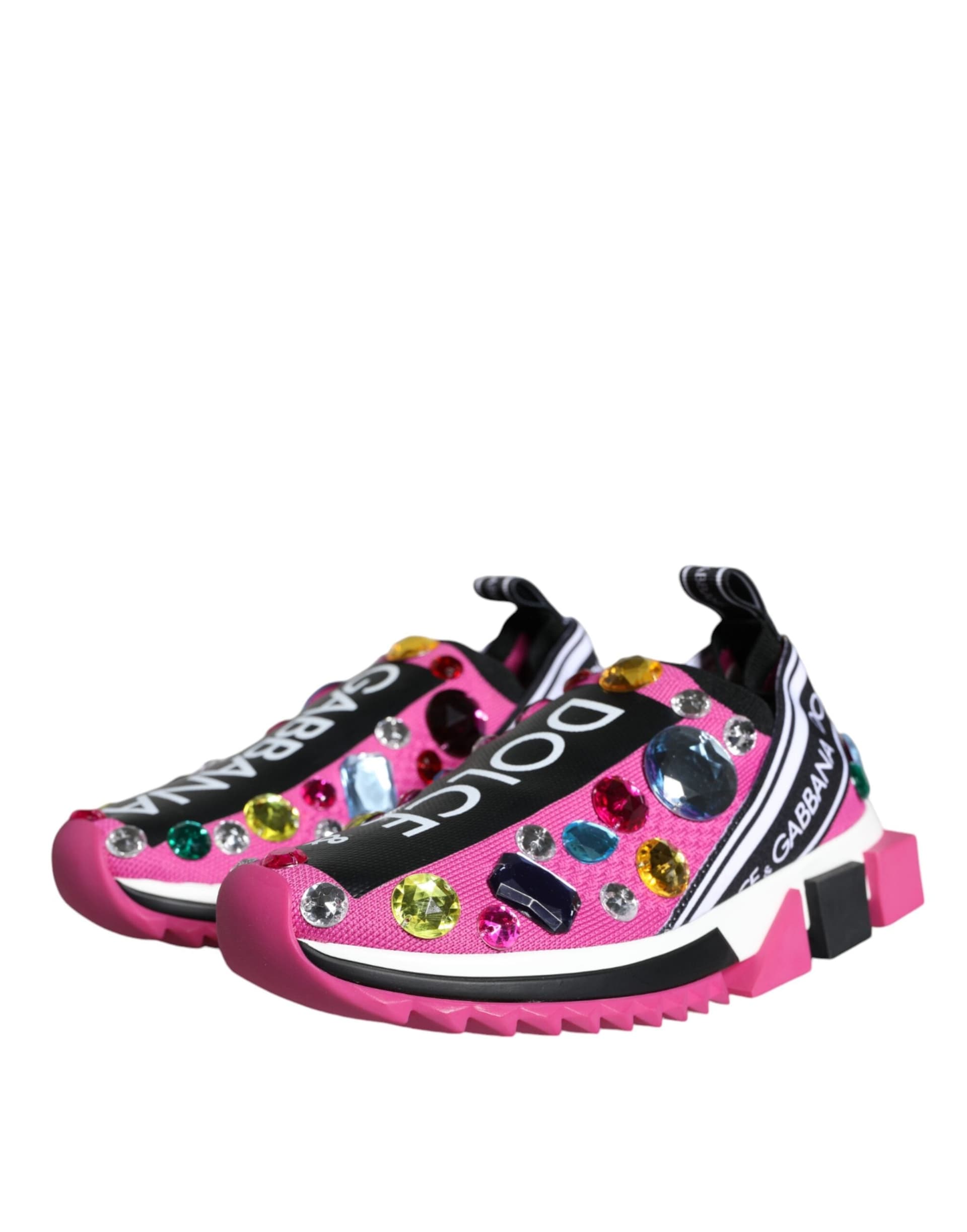 Dolce & Gabbana Pink Sorrento Crystals Low Top Sneakers Shoes - 2