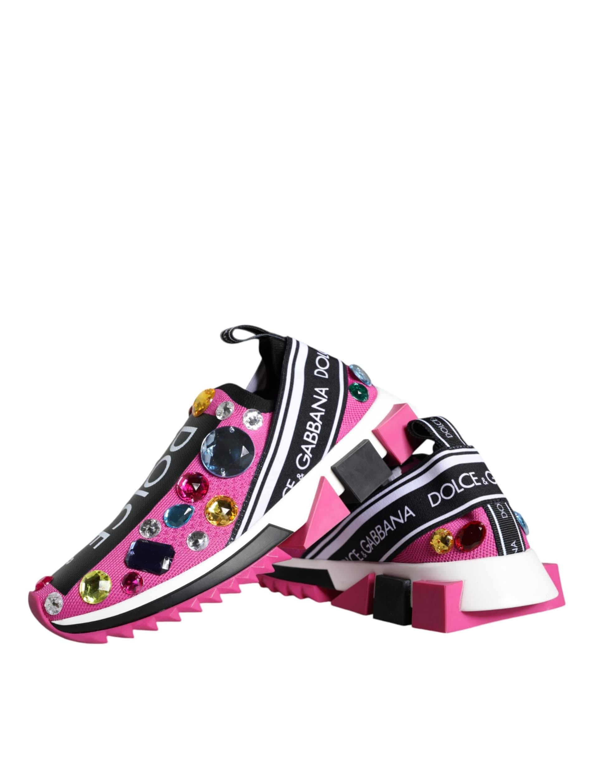 Dolce & Gabbana Pink Sorrento Crystals Low Top Sneakers Shoes - 4