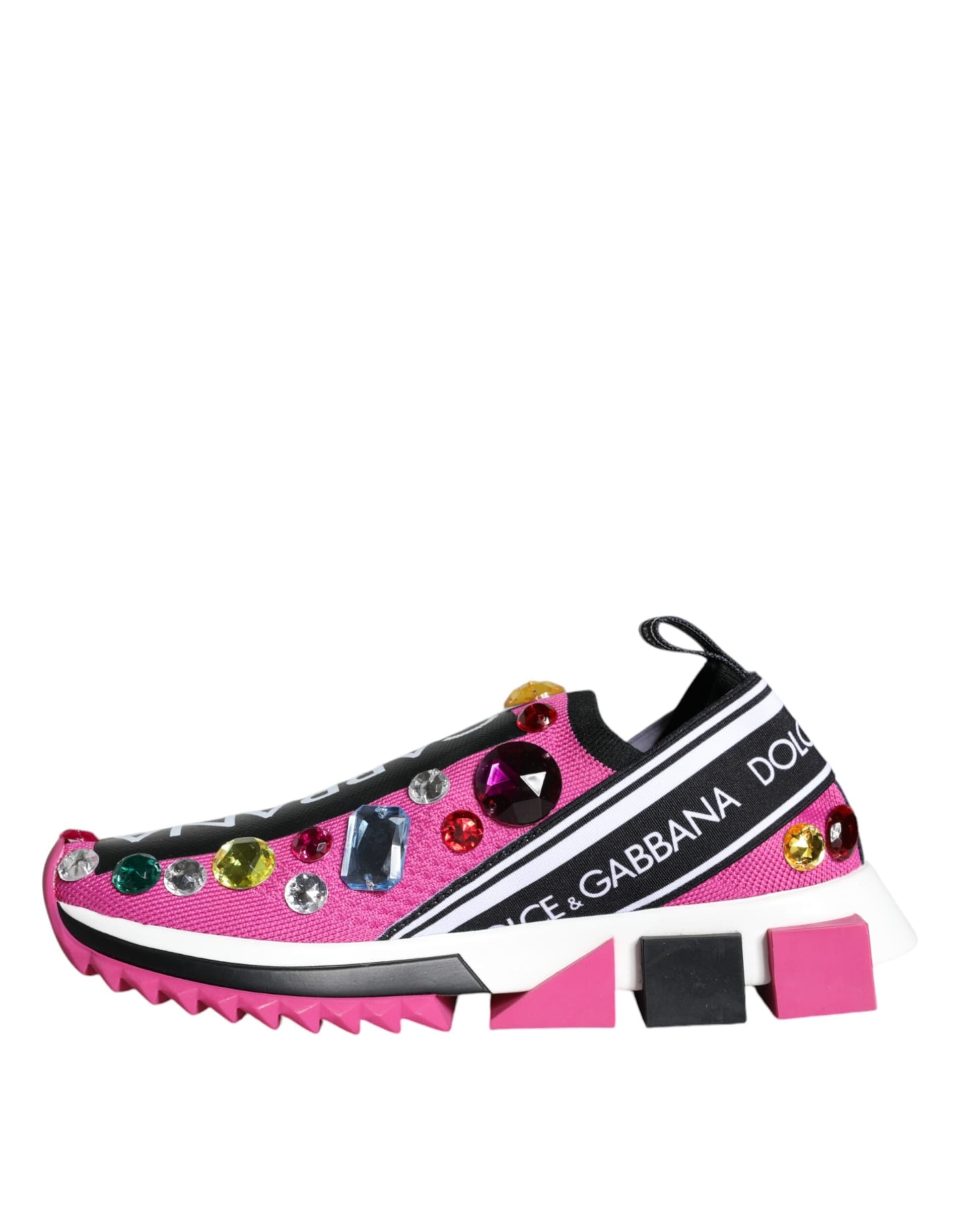 Dolce & Gabbana Pink Sorrento Crystals Low Top Sneakers Shoes - 7