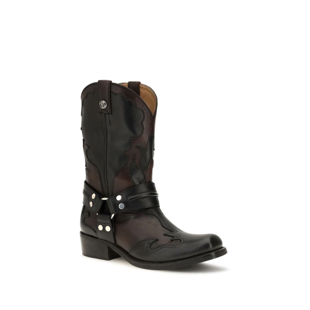 Versace Black Calf Leather Bos Taurus Ankle Boots - 2