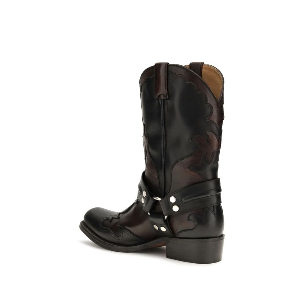 Versace Black Calf Leather Bos Taurus Ankle Boots - 3