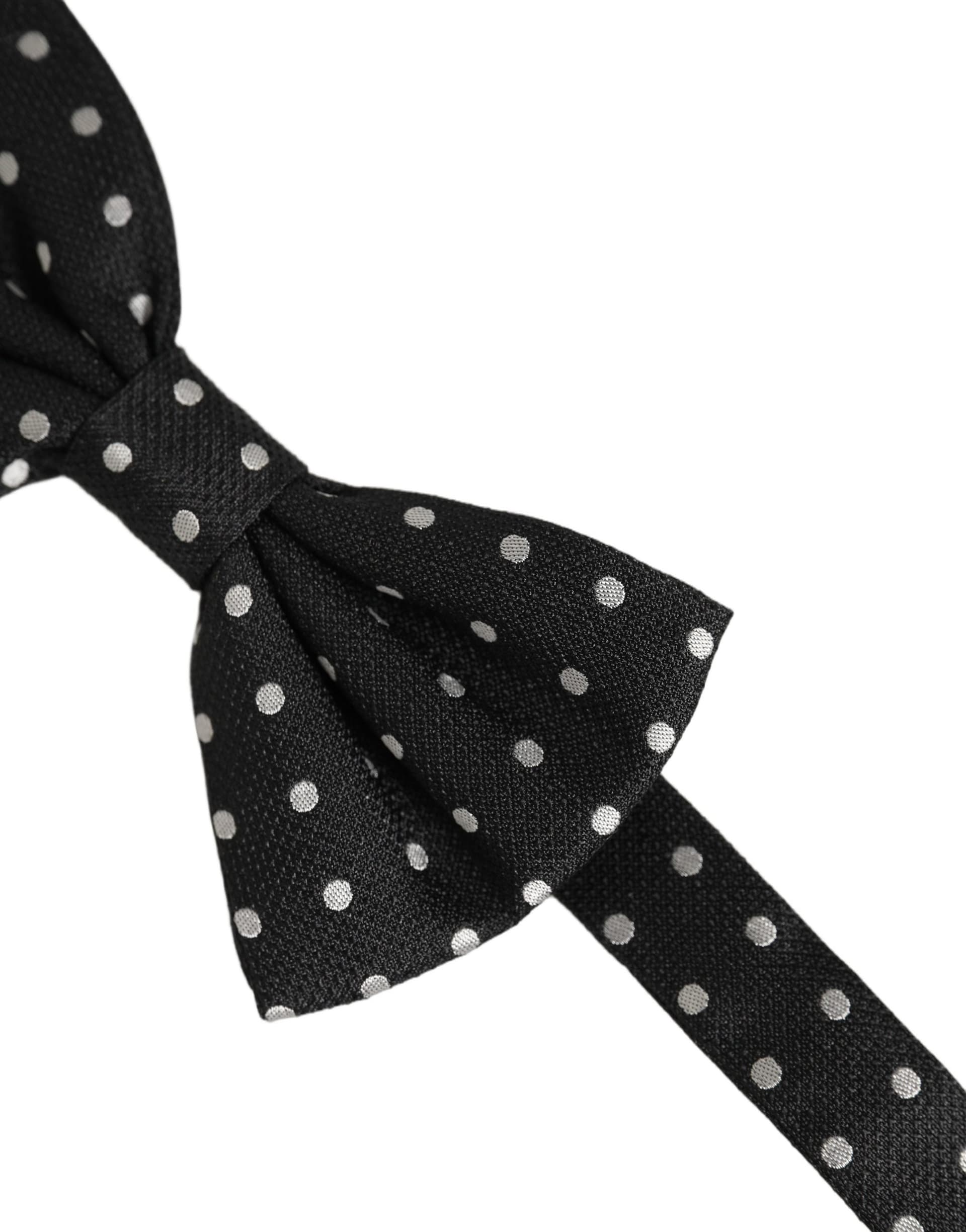 Dolce & Gabbana Black White Polka Dot Adjustable Neck Papillon Bow Tie - 4