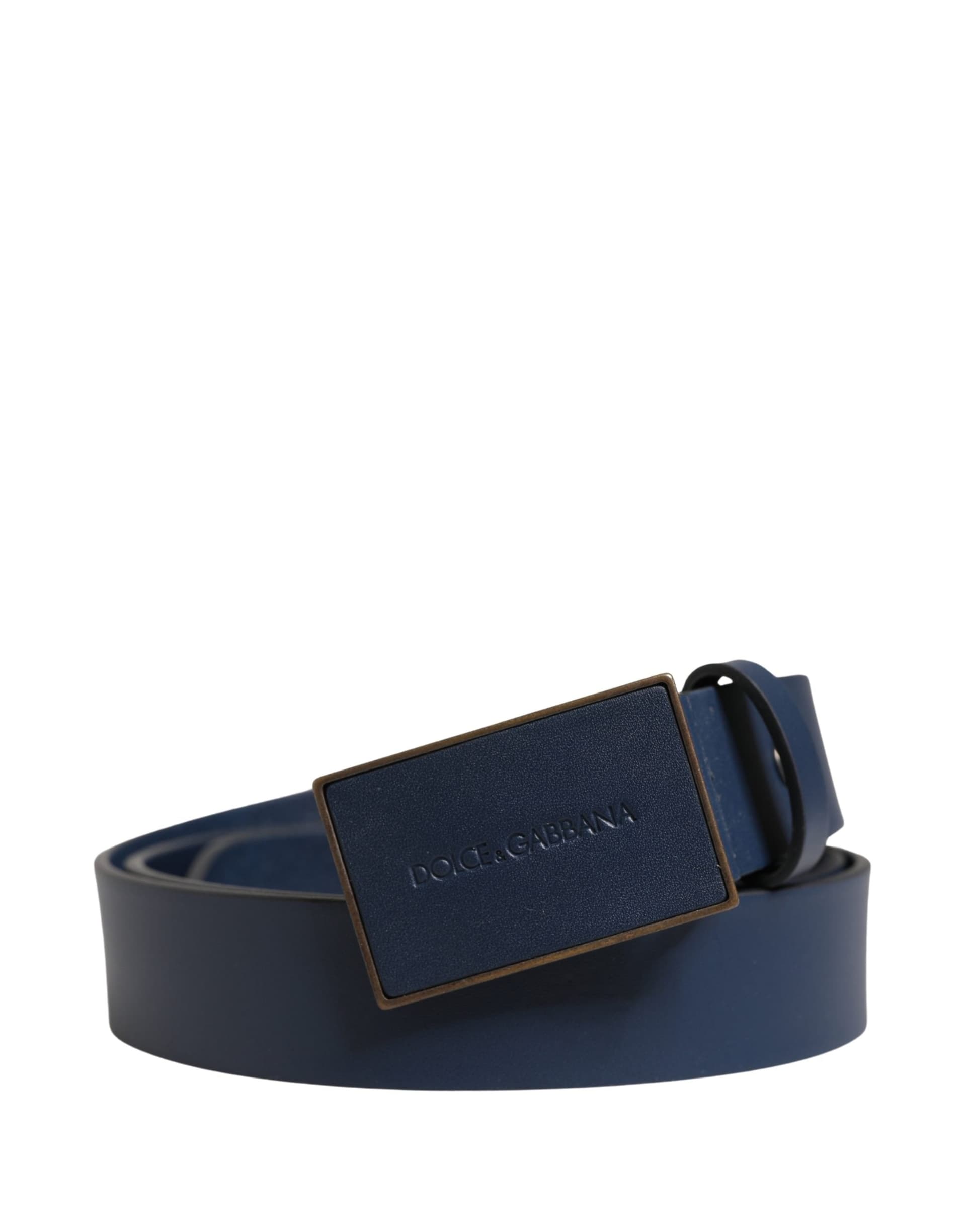Dolce & Gabbana Men Blue Calf Leather Logo Metal Buckle Belt - 2