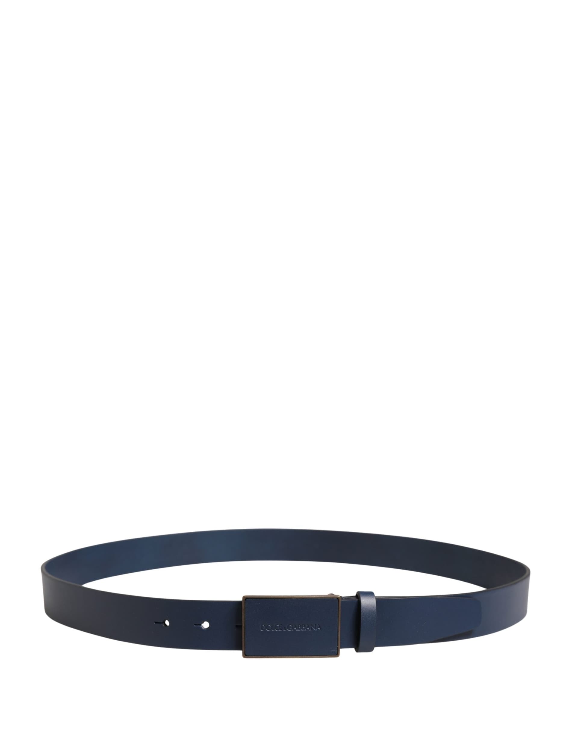 Dolce & Gabbana Men Blue Calf Leather Logo Metal Buckle Belt - 3