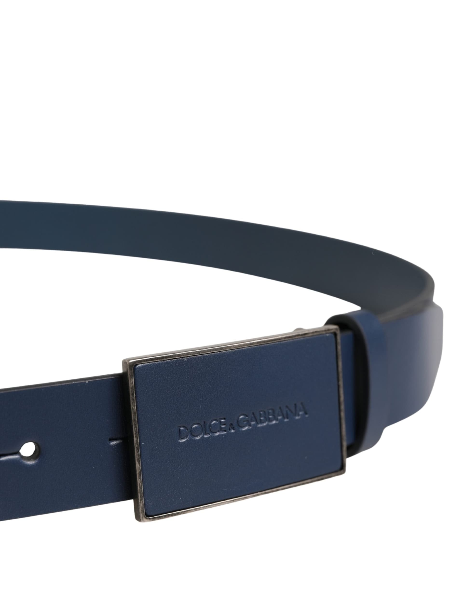Dolce & Gabbana Men Blue Calf Leather Logo Metal Buckle Belt - 4