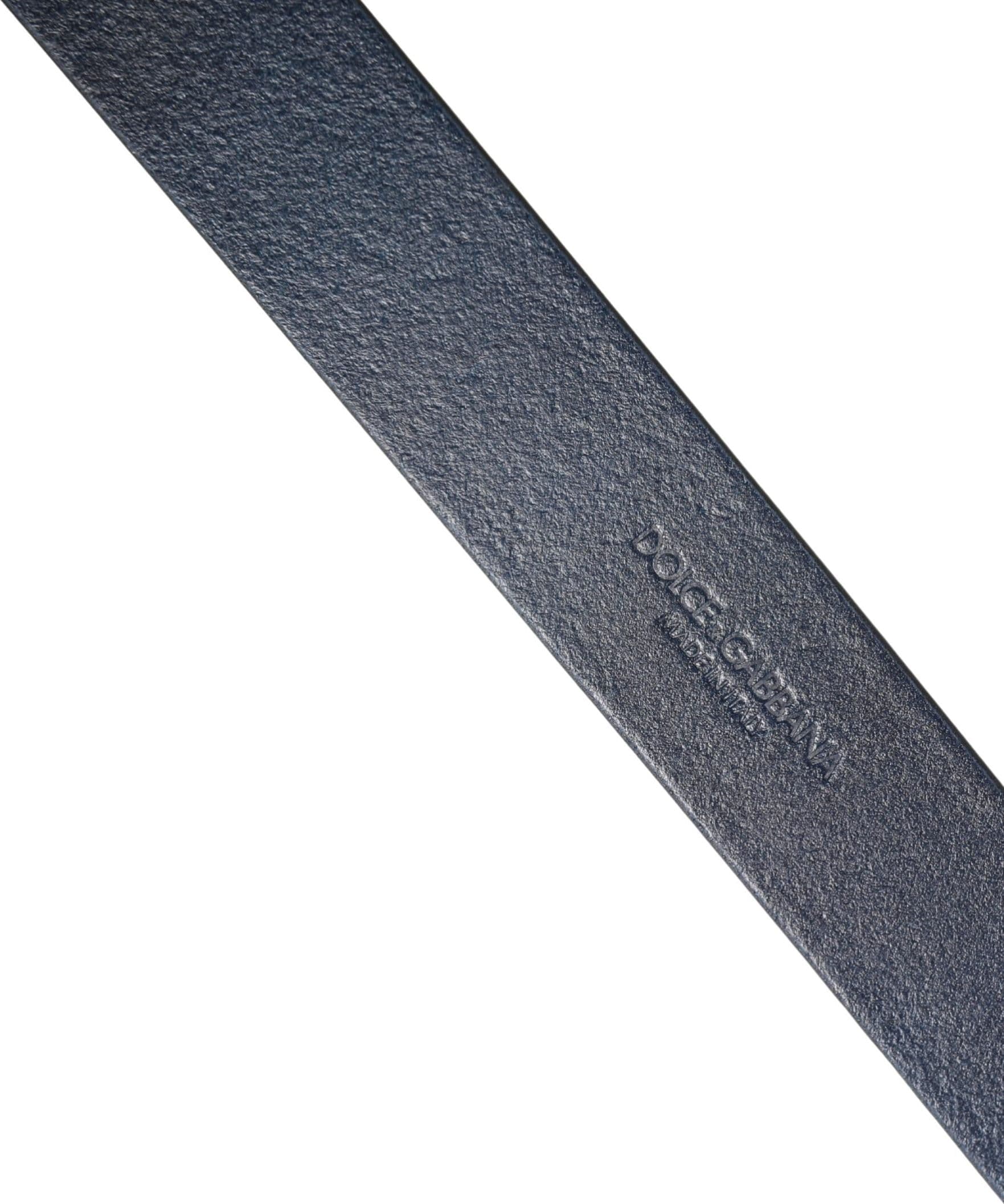 Dolce & Gabbana Men Blue Calf Leather Logo Metal Buckle Belt - 5