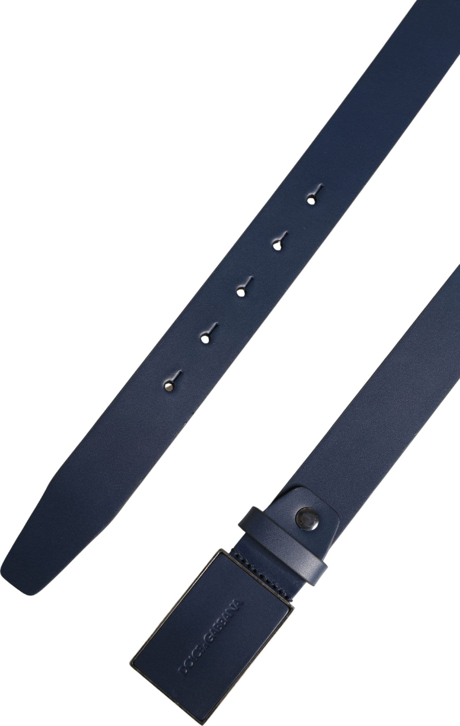 Dolce & Gabbana Men Blue Calf Leather Logo Metal Buckle Belt - 6
