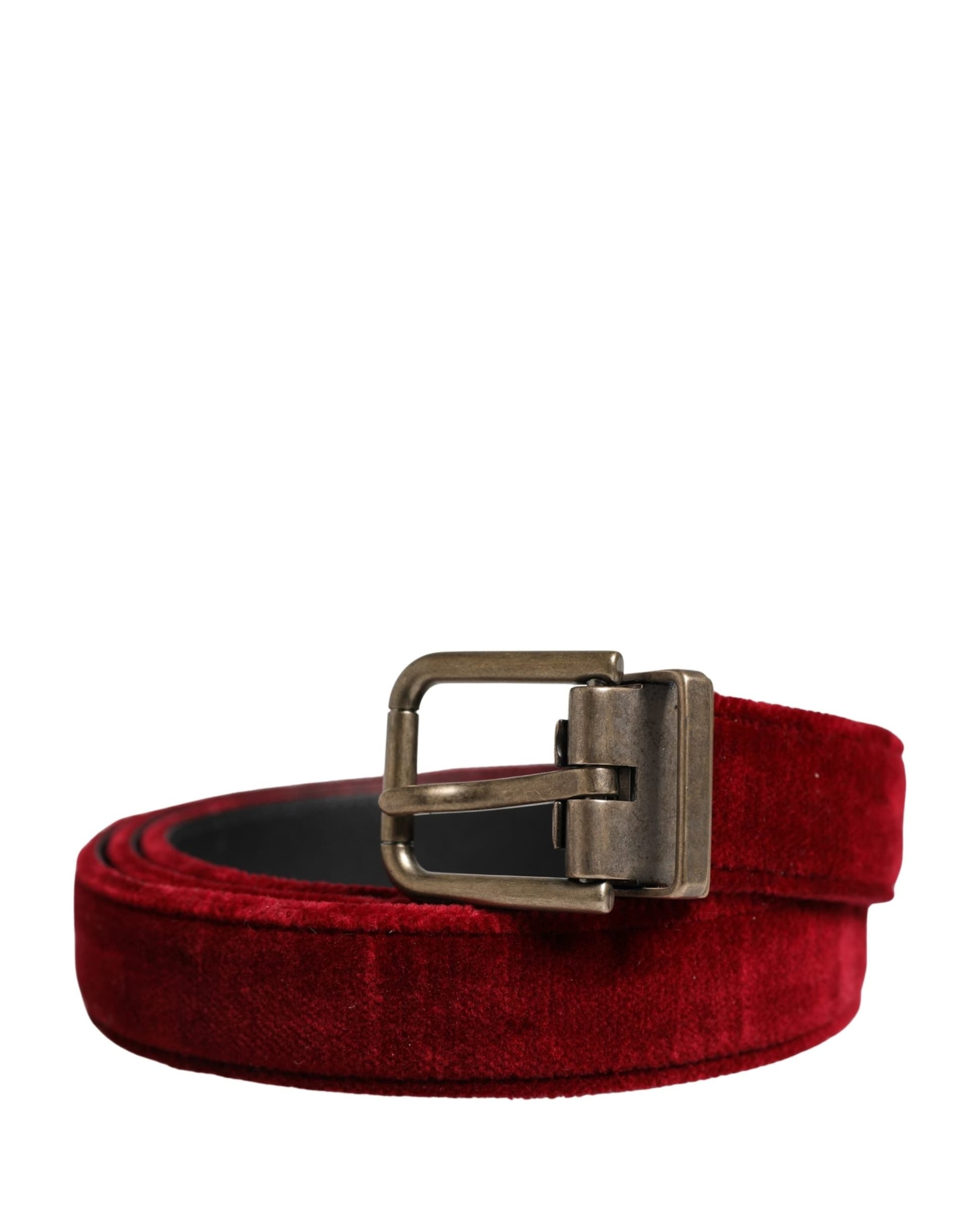 Dolce & Gabbana Men Burgundy Velvet Cotton Metal Buckle Belt - 2