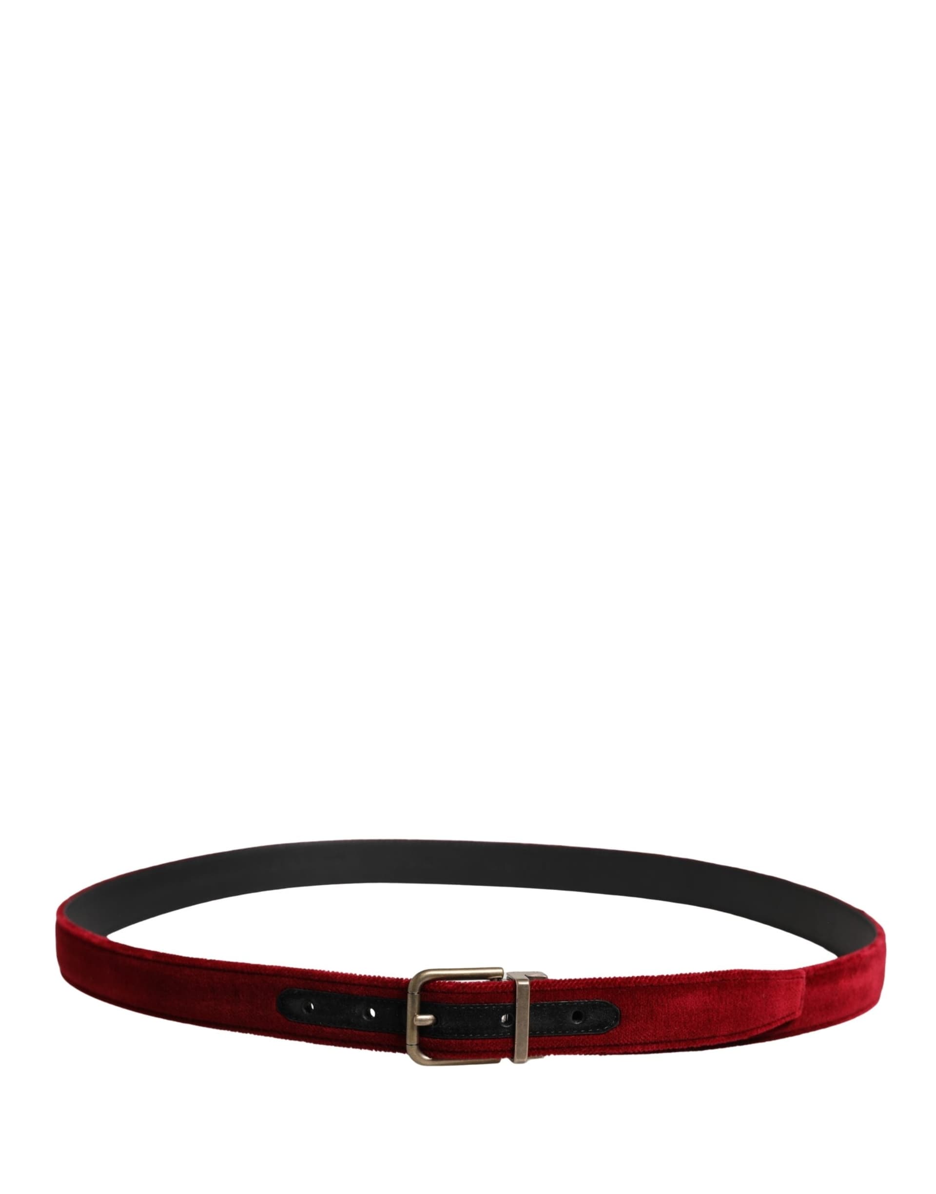 Dolce & Gabbana Men Burgundy Velvet Cotton Metal Buckle Belt - 3