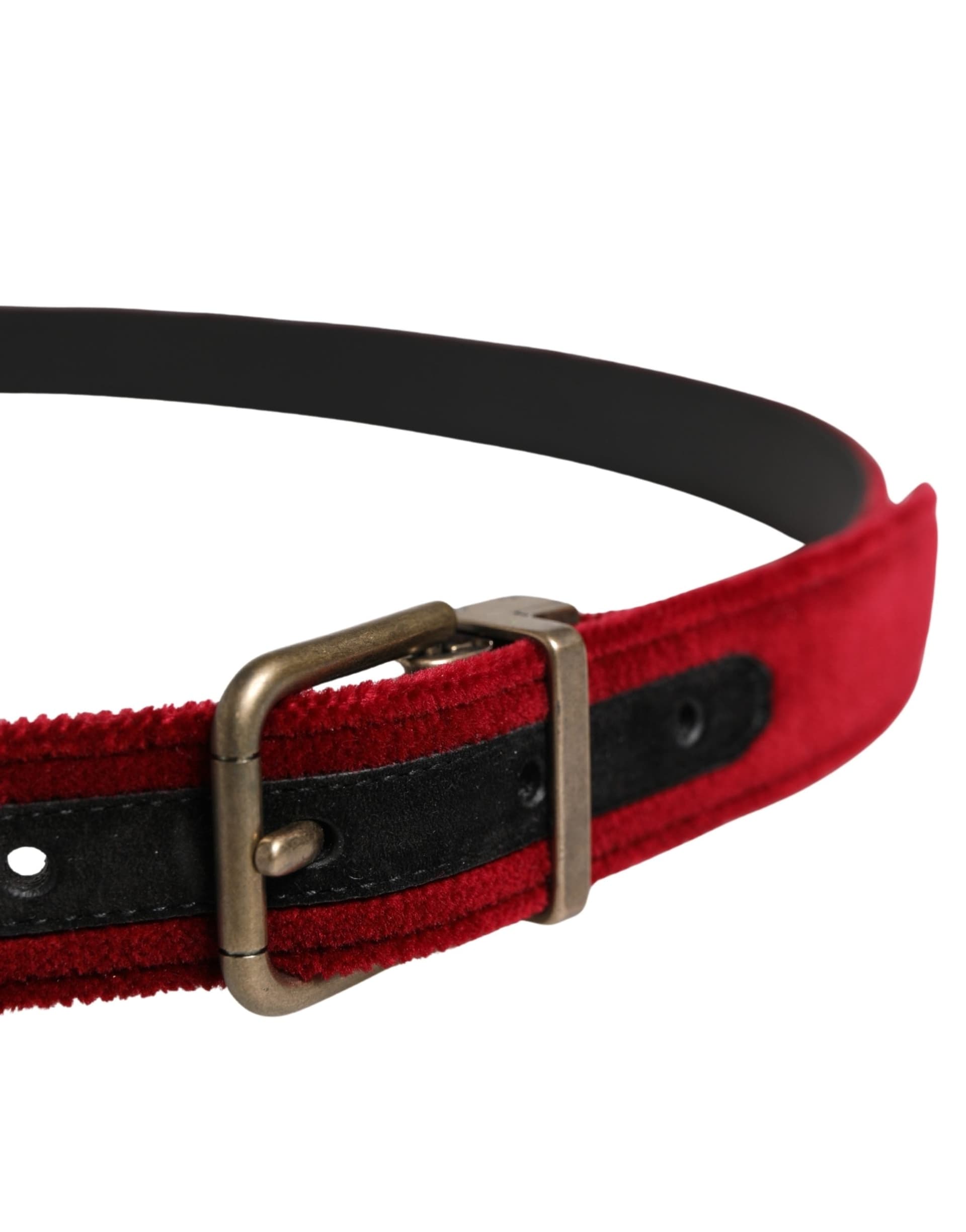 Dolce & Gabbana Men Burgundy Velvet Cotton Metal Buckle Belt - 4
