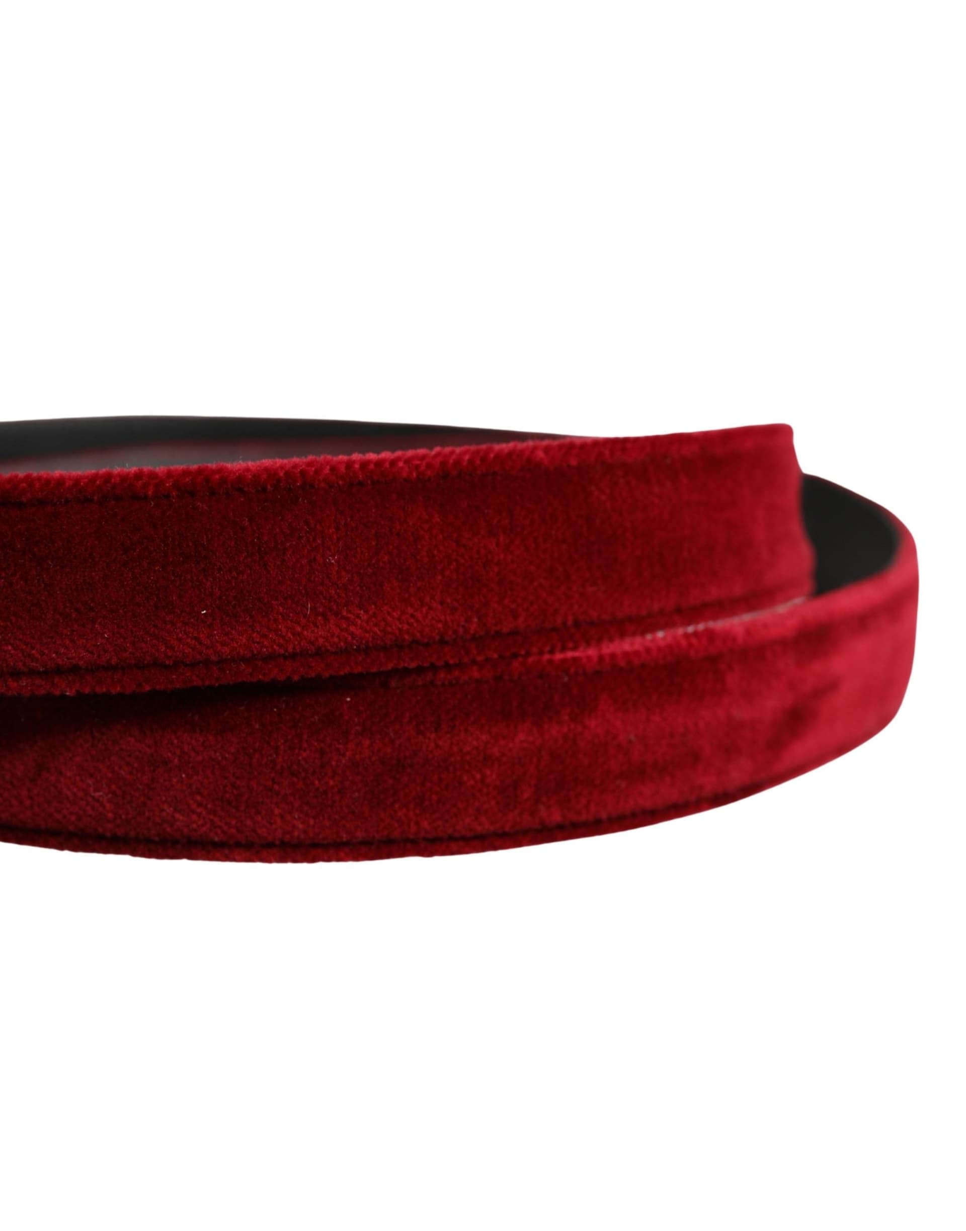 Dolce & Gabbana Men Burgundy Velvet Cotton Metal Buckle Belt - 5