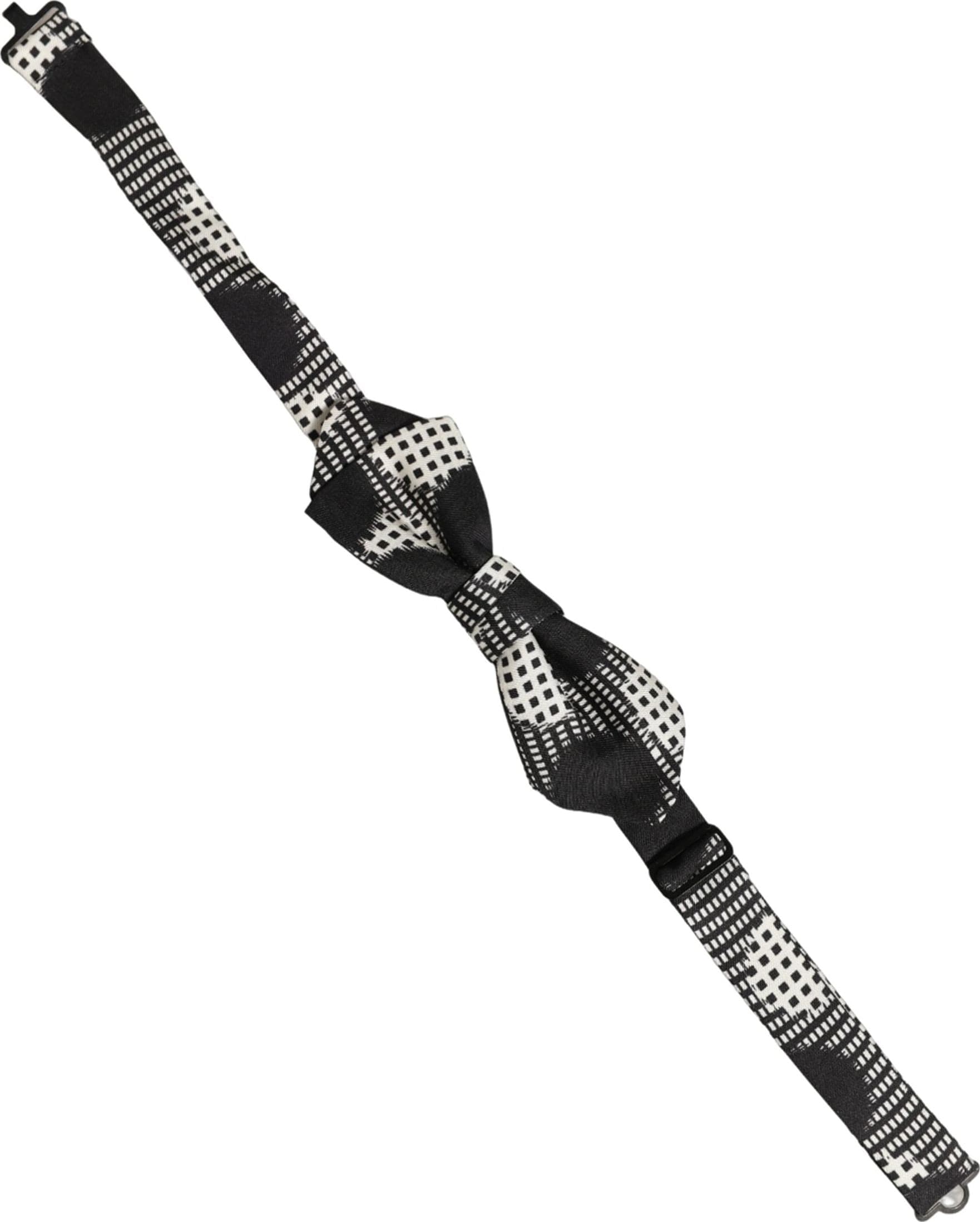 Dolce & Gabbana Black White Checkered Adjustable Neck Papillon Bow Tie - 2