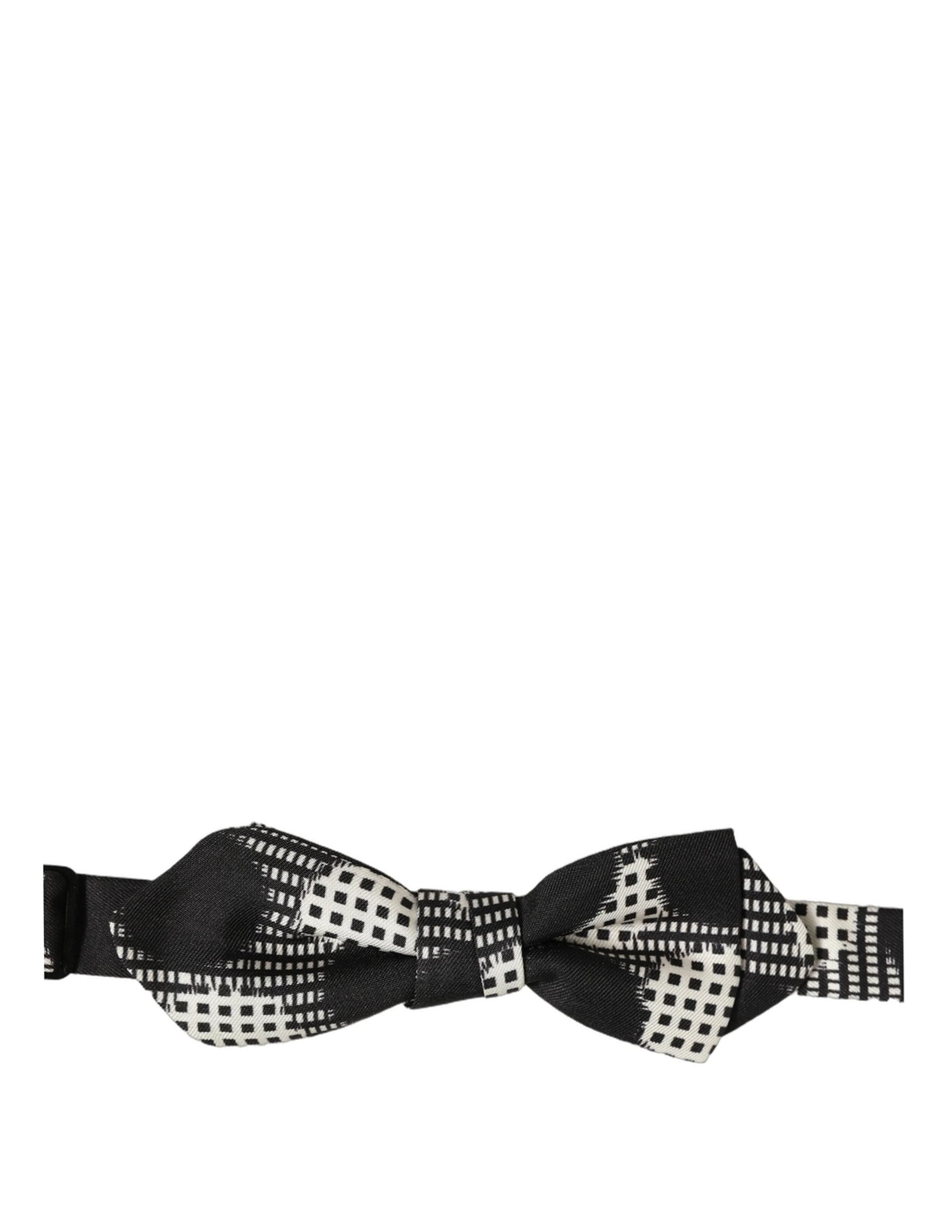 Dolce & Gabbana Black White Checkered Adjustable Neck Papillon Bow Tie - 4