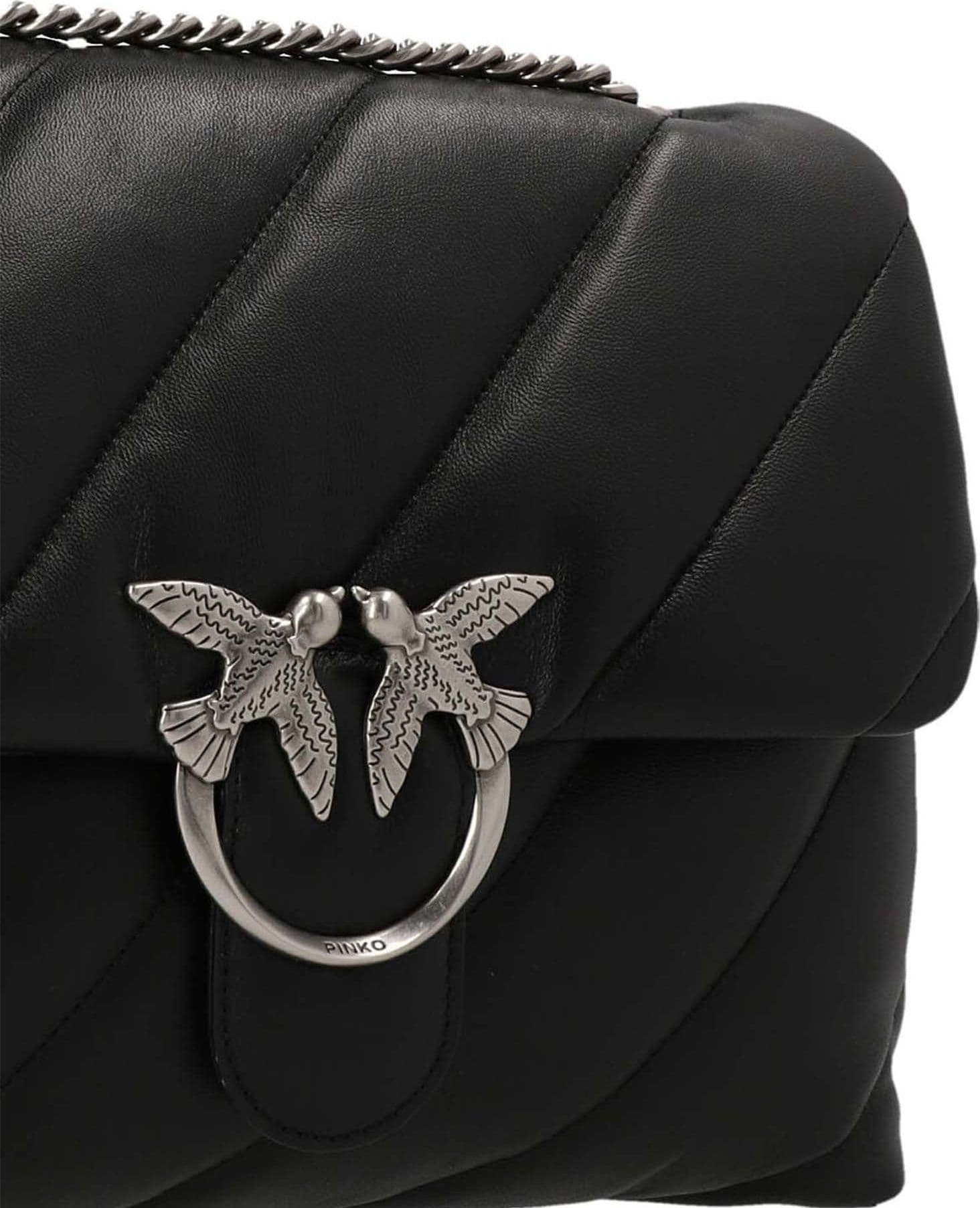 PINKO Black Lamb Leather Crossbody Bag - 3