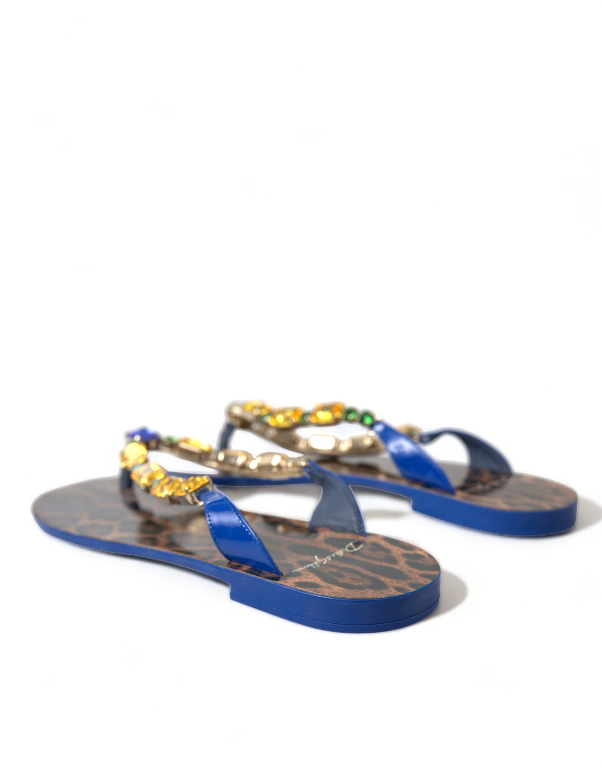 Dolce & Gabbana Blue Crystals Flats Sandals Beachwear Shoes - 3