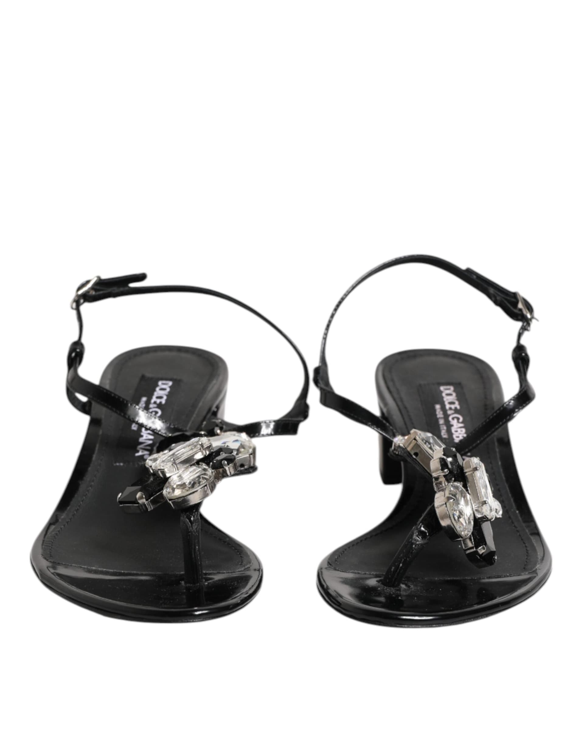 Dolce & Gabbana Black Leather Crystal Ankle Strap Sandals Shoes - 2