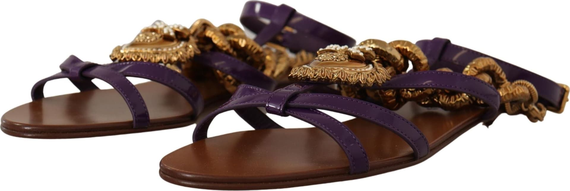 Dolce & Gabbana Purple Leather Devotion Flats Sandals Shoes - 2