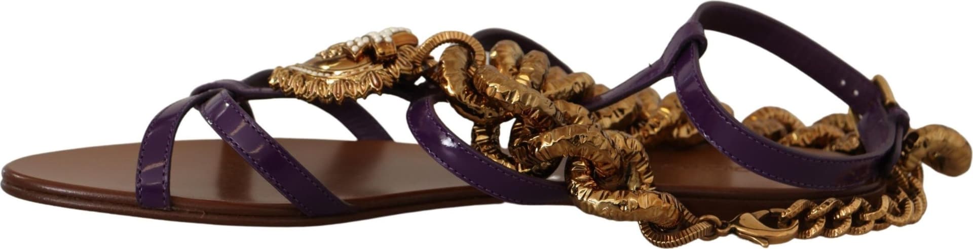 Dolce & Gabbana Purple Leather Devotion Flats Sandals Shoes - 4