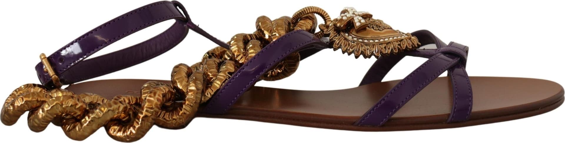 Dolce & Gabbana Purple Leather Devotion Flats Sandals Shoes - 5