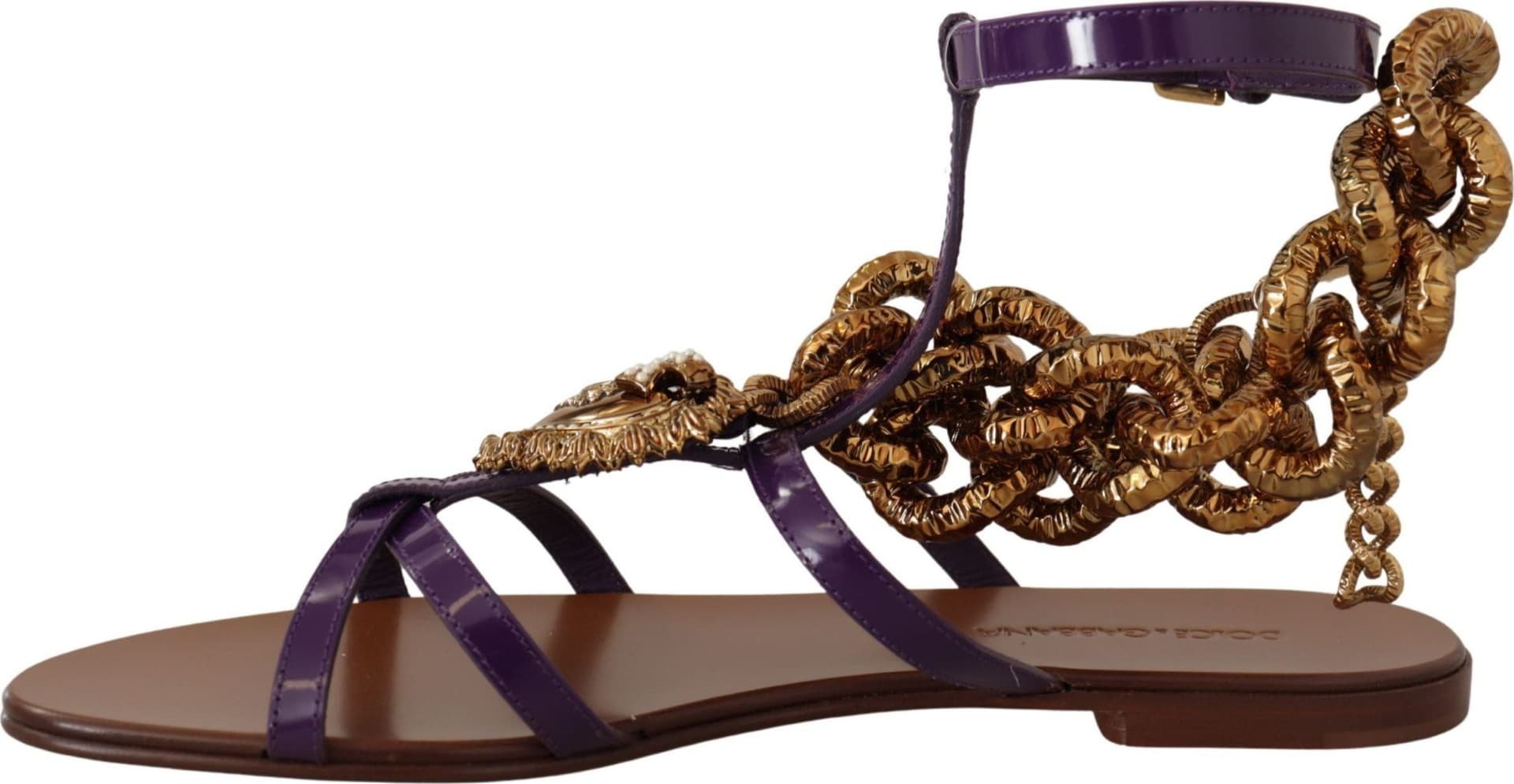 Dolce & Gabbana Purple Leather Devotion Flats Sandals Shoes - 7