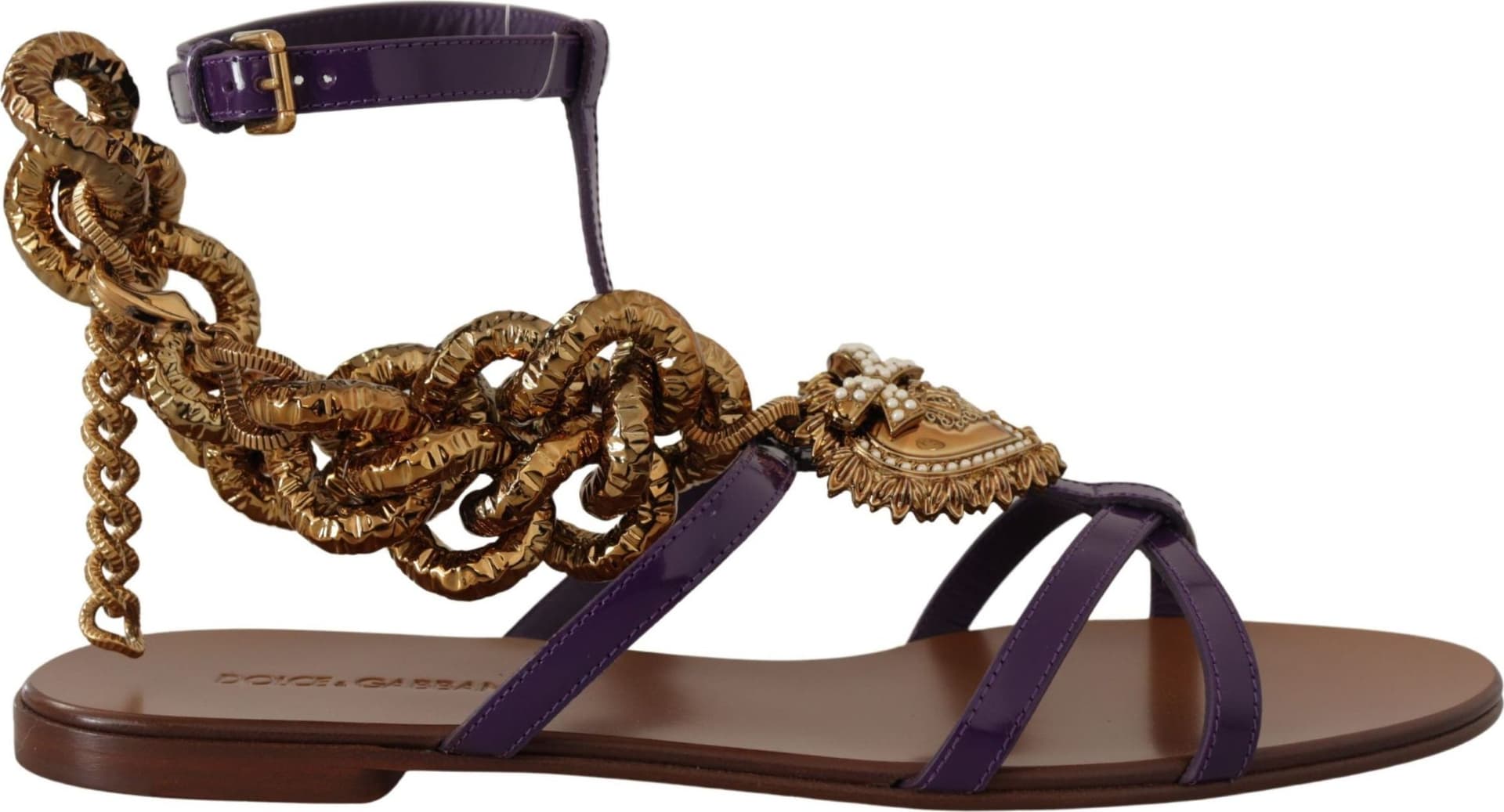 Dolce & Gabbana Purple Leather Devotion Flats Sandals Shoes - 8