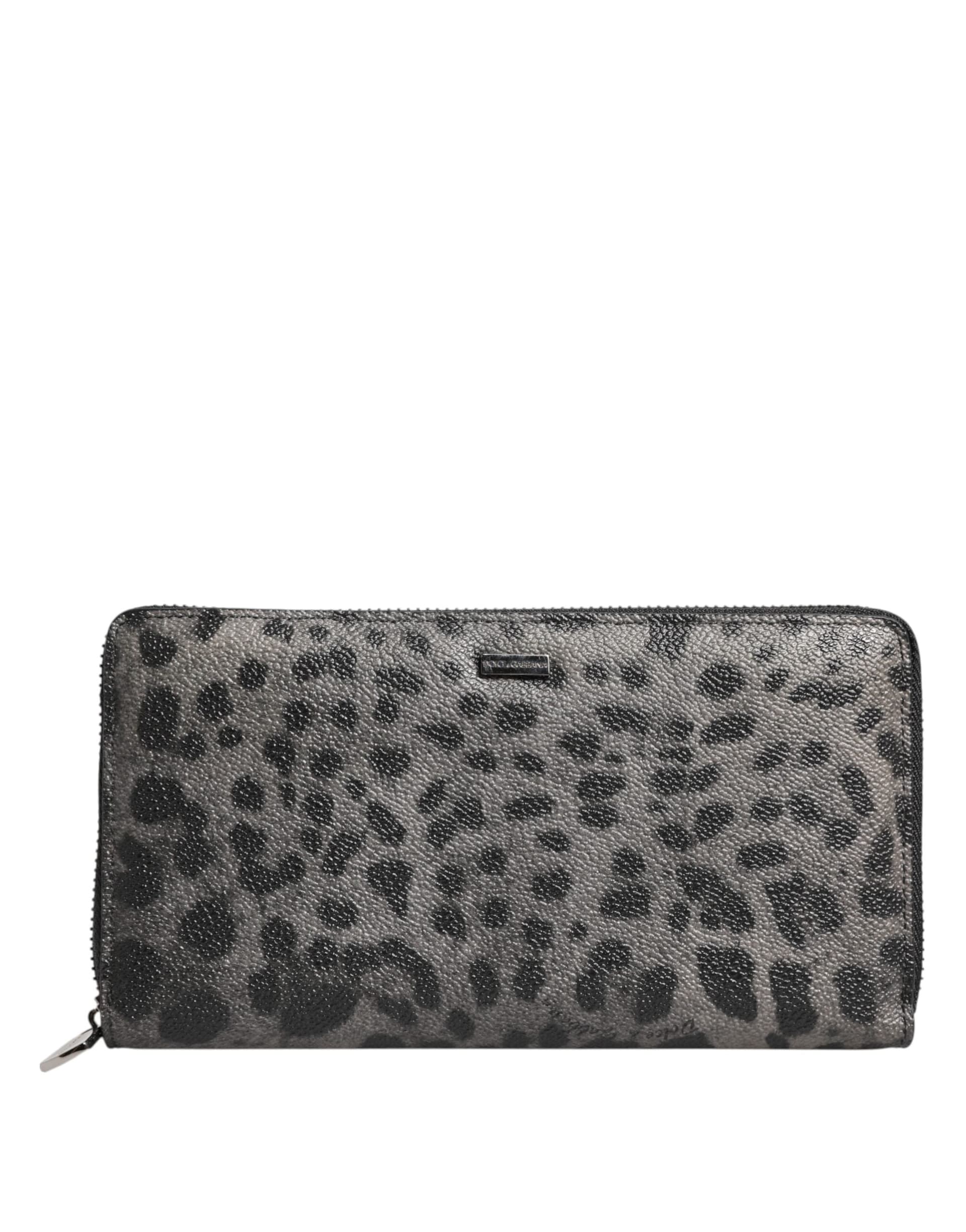 Dolce & Gabbana Black Gray Leopard Leather Zip Around Continental Wallet - 2