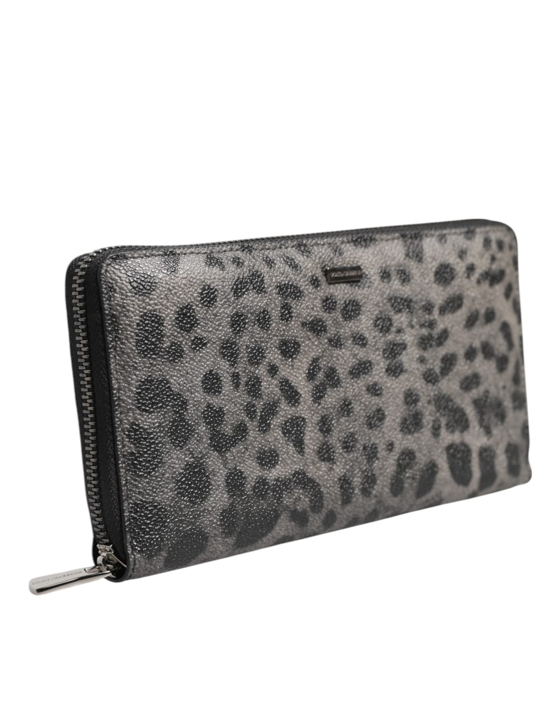 Dolce & Gabbana Black Gray Leopard Leather Zip Around Continental Wallet - 3