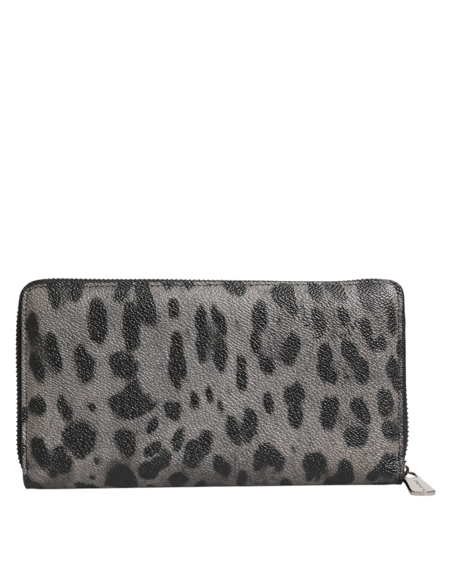 Dolce & Gabbana Black Gray Leopard Leather Zip Around Continental Wallet - 4