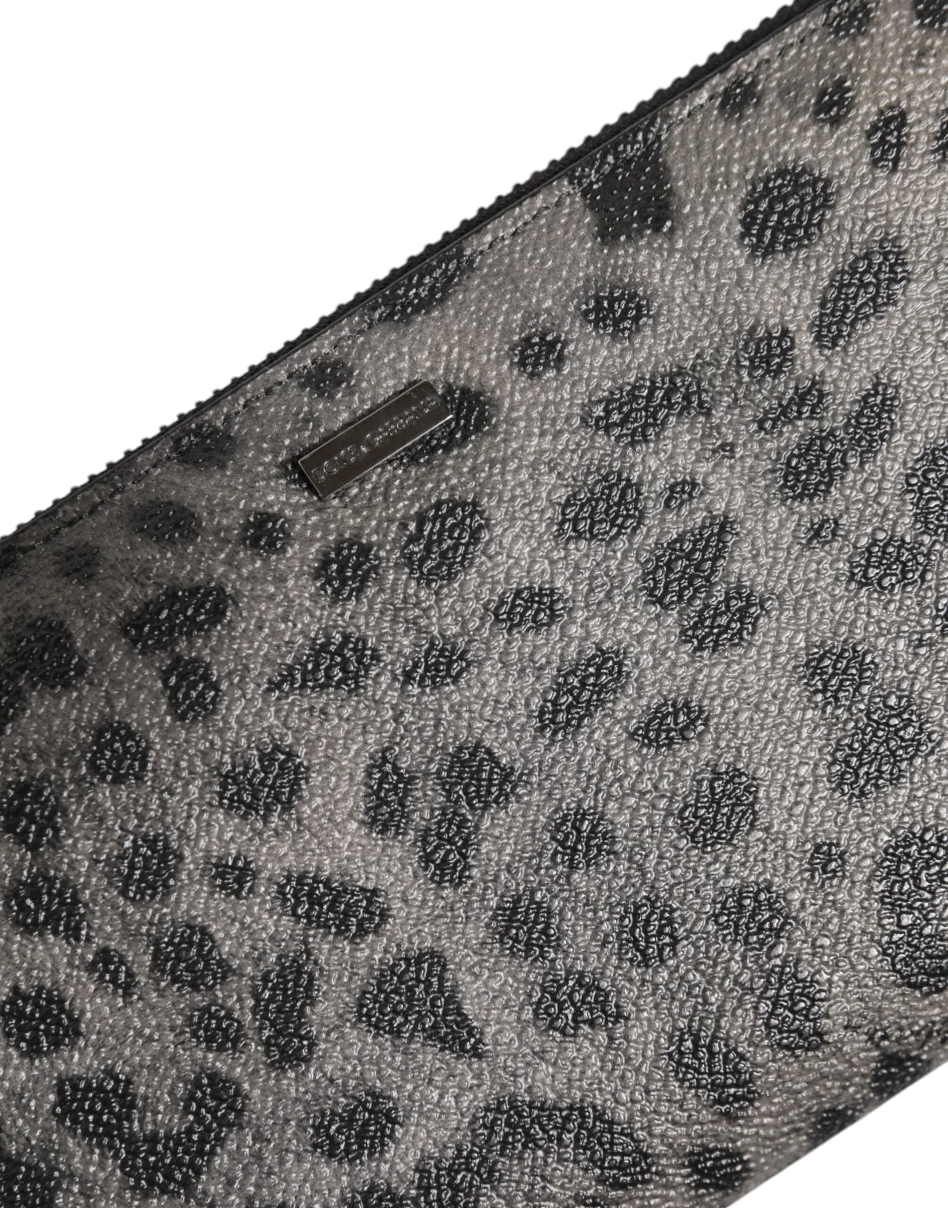 Dolce & Gabbana Black Gray Leopard Leather Zip Around Continental Wallet - 6