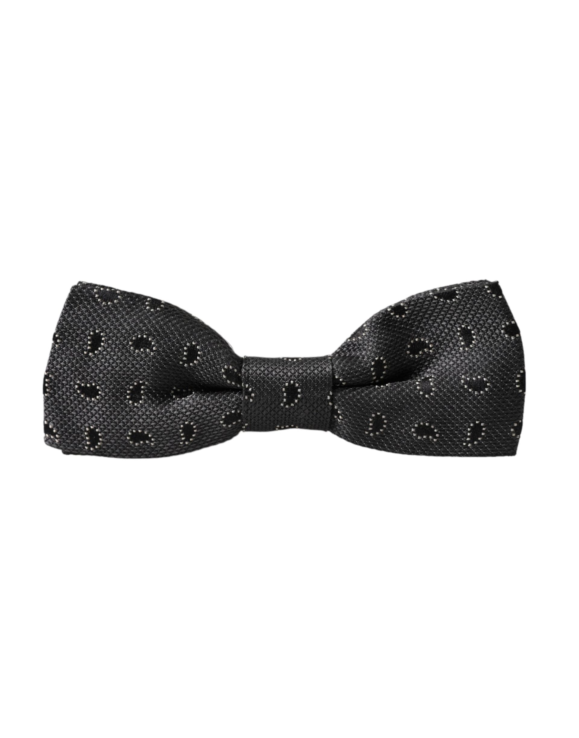 Dolce & Gabbana Black Silk Patterned Adjustable Neck Men Bow Tie - 4