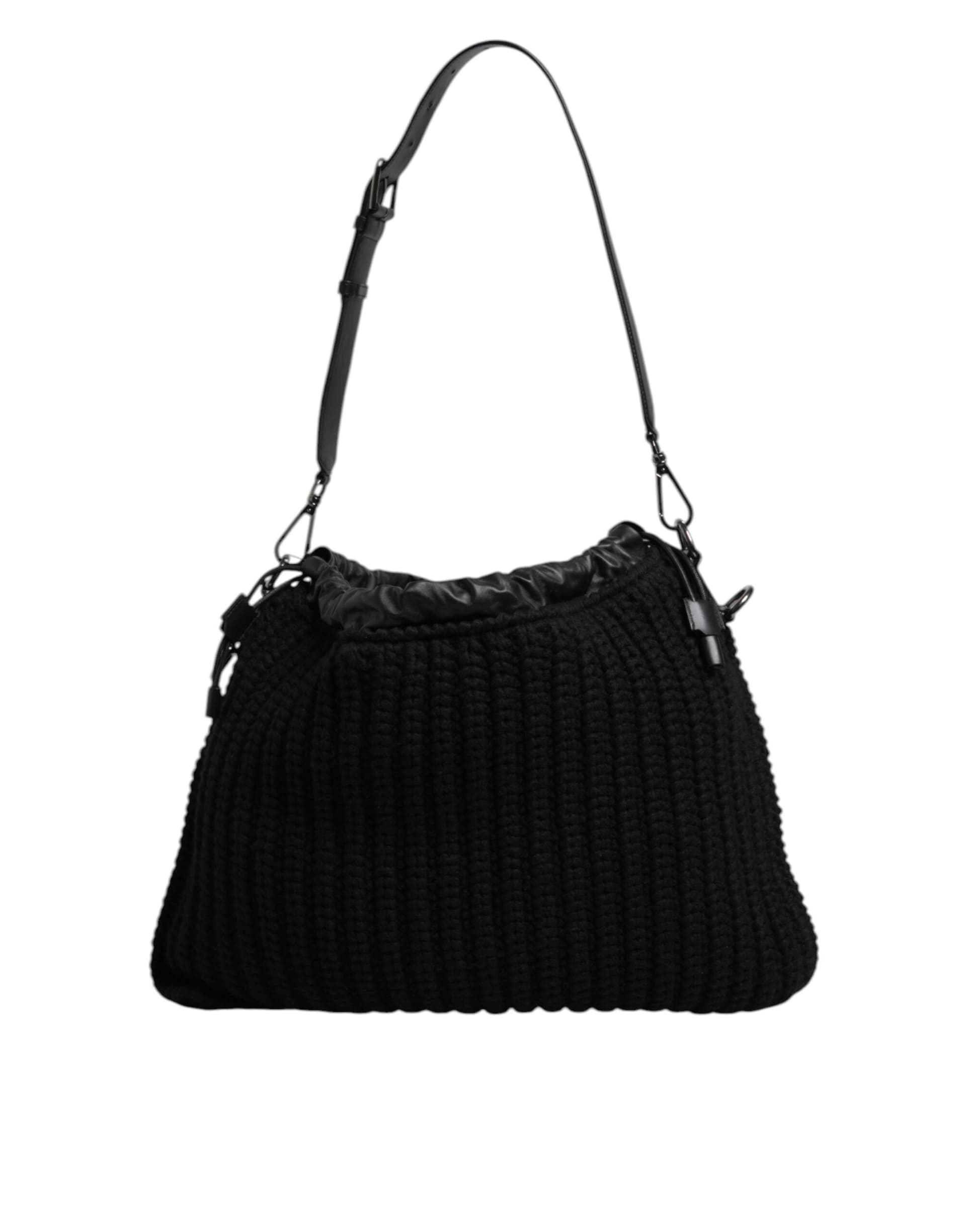 Dolce & Gabbana Black Cashmere Knitted Leather Shoulder Bag - 2