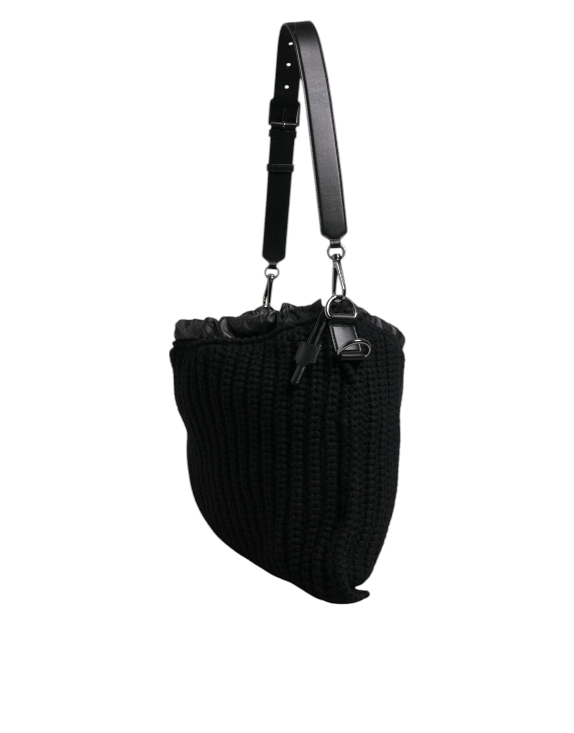 Dolce & Gabbana Black Cashmere Knitted Leather Shoulder Bag - 3
