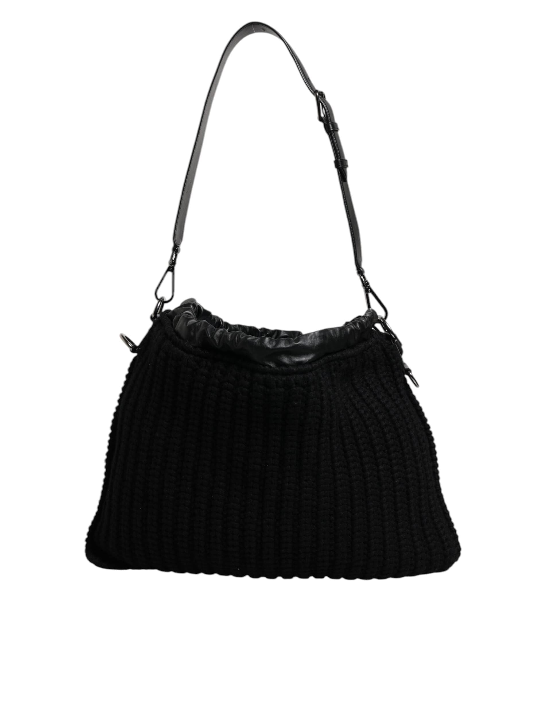 Dolce & Gabbana Black Cashmere Knitted Leather Shoulder Bag - 4