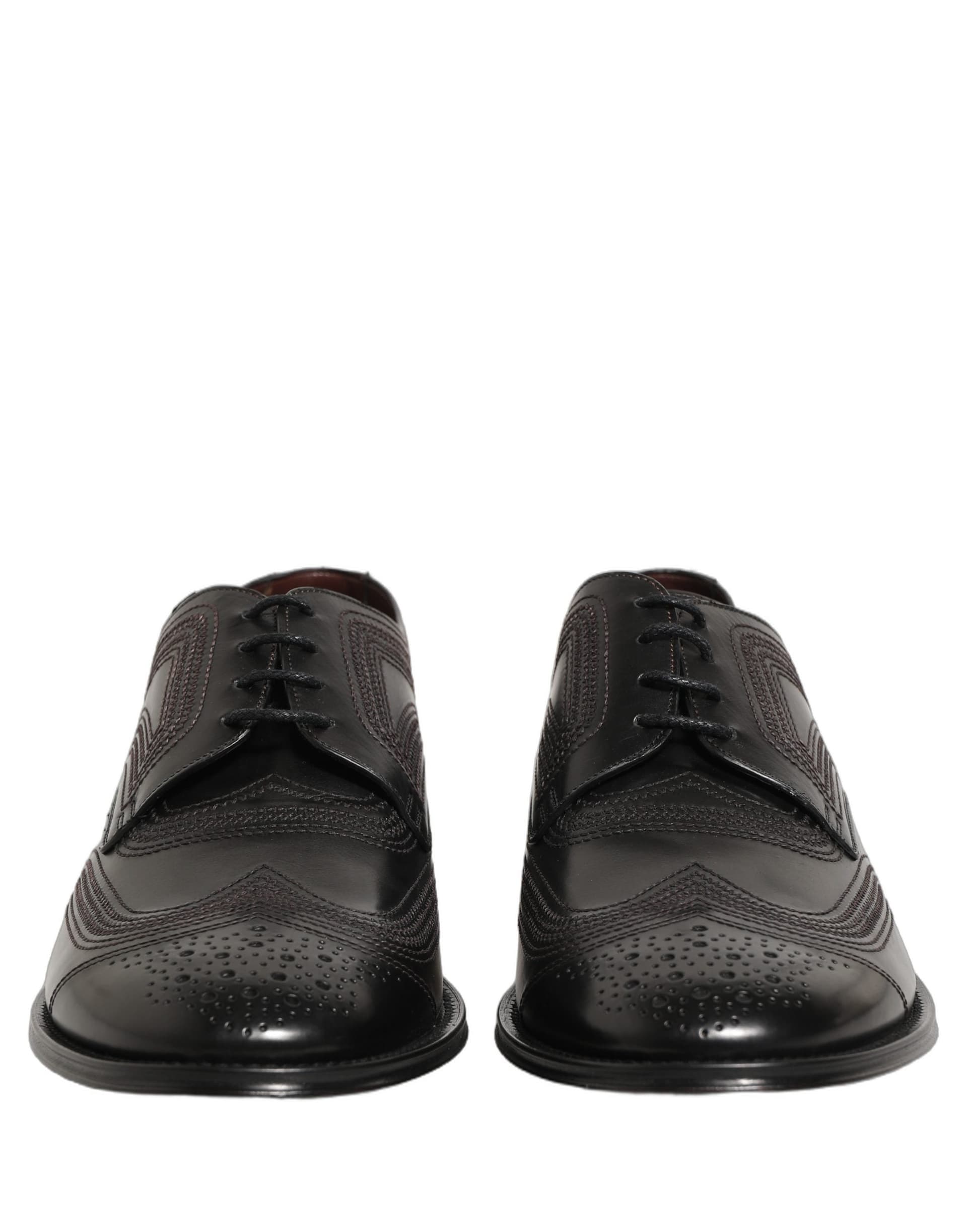 Dolce & Gabbana Black Embroidered Leather Derby Dress Shoes - 2