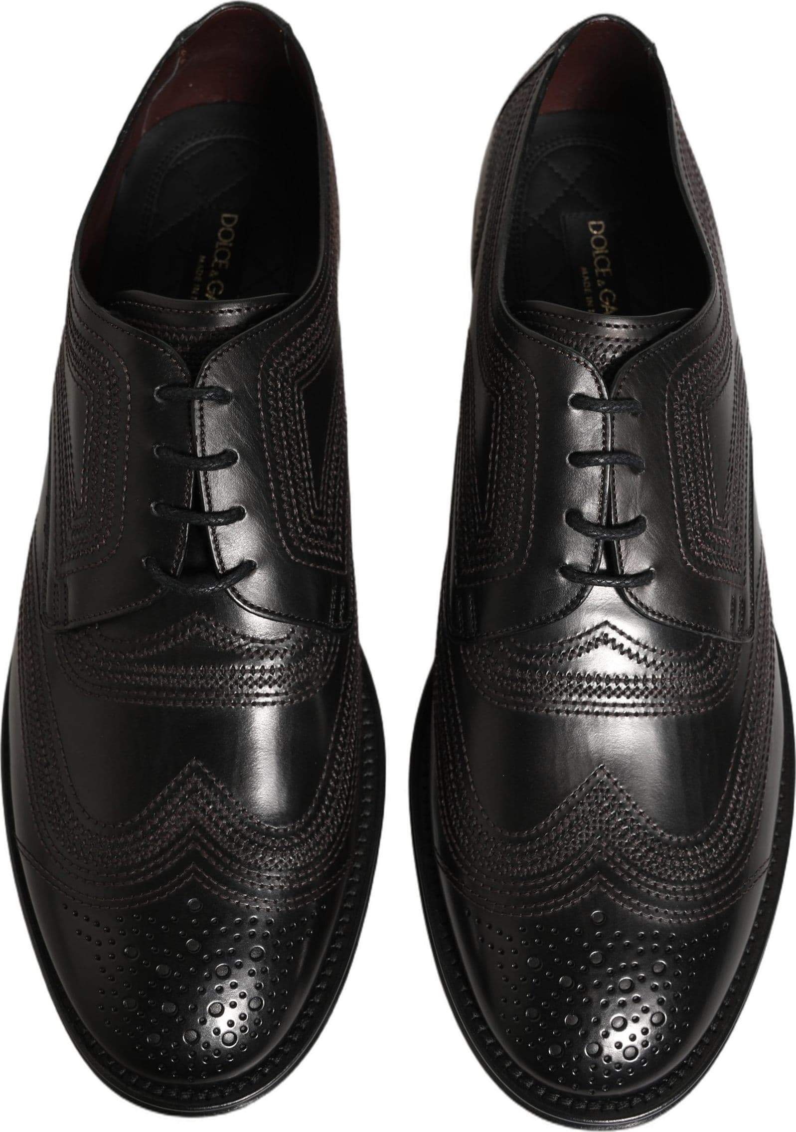 Dolce & Gabbana Black Embroidered Leather Derby Dress Shoes - 3