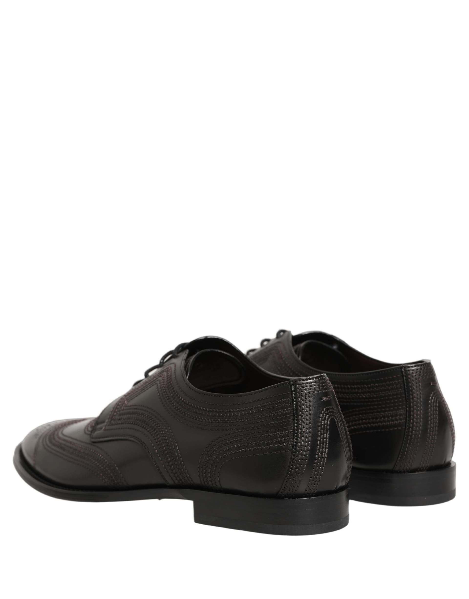 Dolce & Gabbana Black Embroidered Leather Derby Dress Shoes - 5