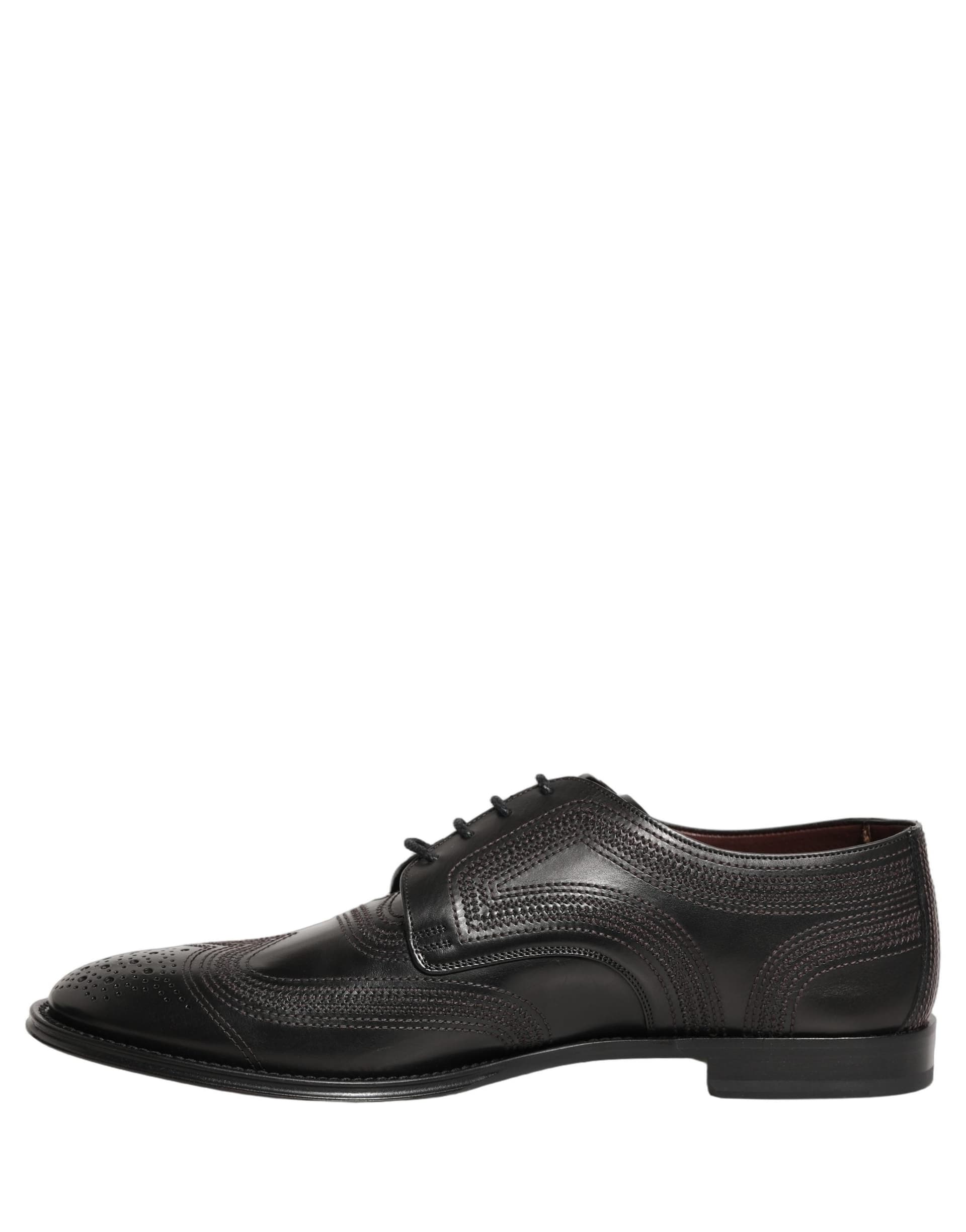 Dolce & Gabbana Black Embroidered Leather Derby Dress Shoes - 6