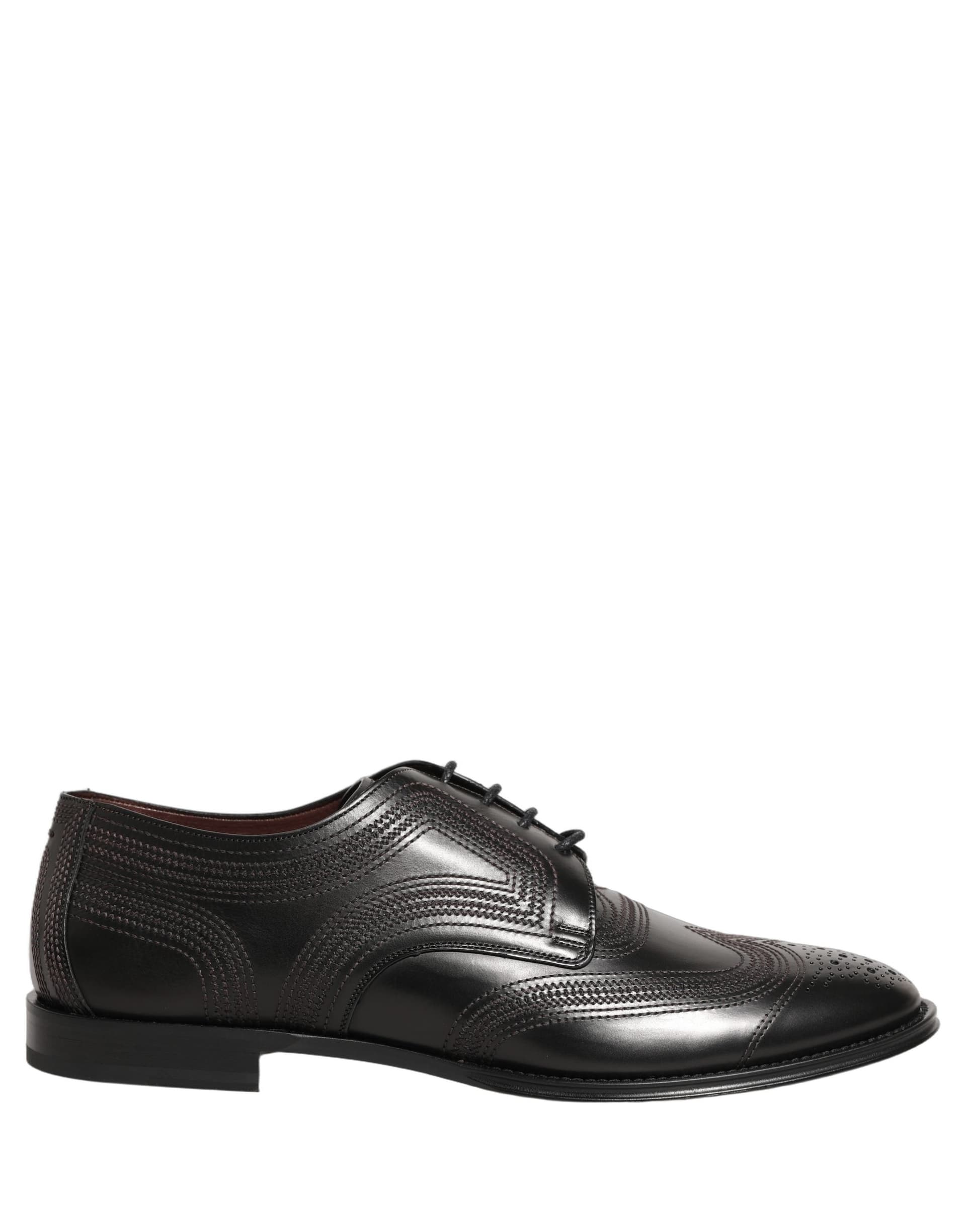 Dolce & Gabbana Black Embroidered Leather Derby Dress Shoes - 8