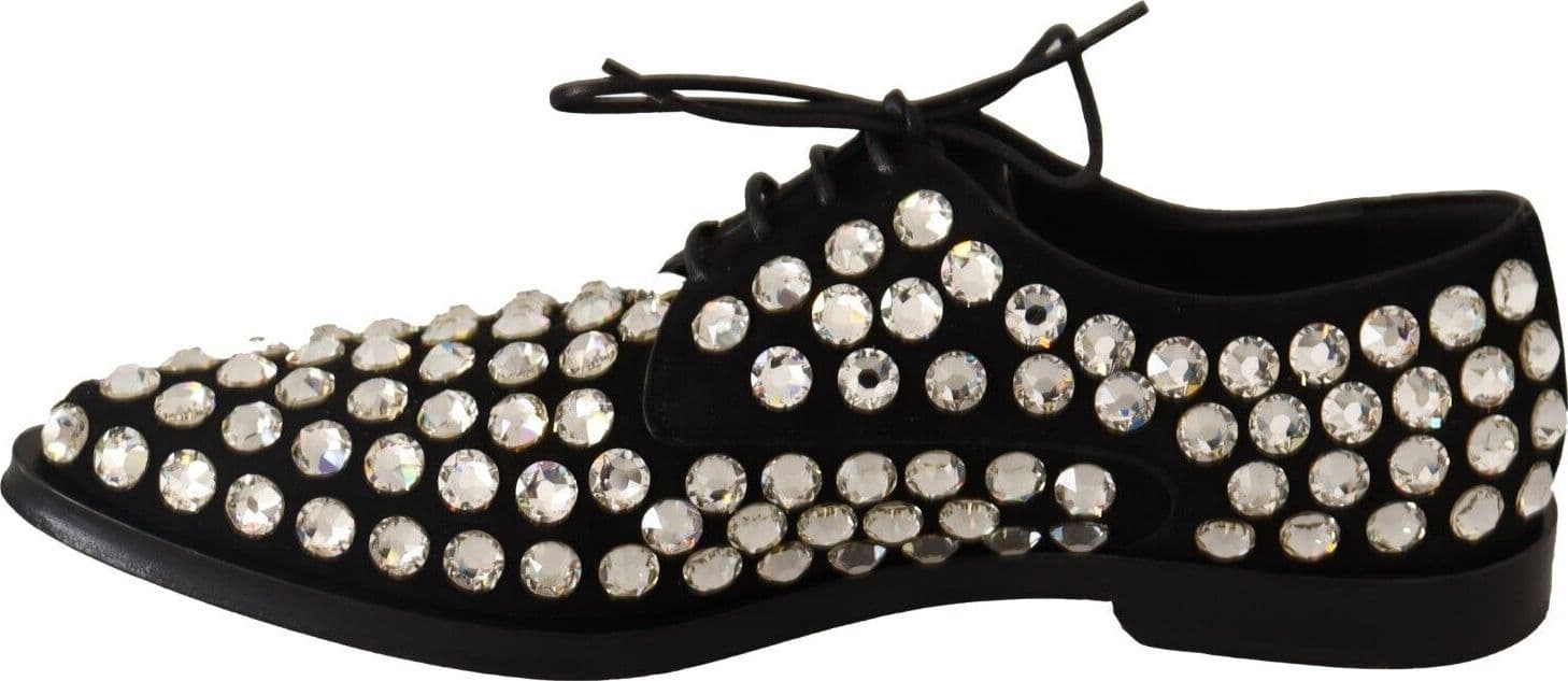 Dolce & Gabbana Black Leather Crystals Lace Up Formal Shoes - 2