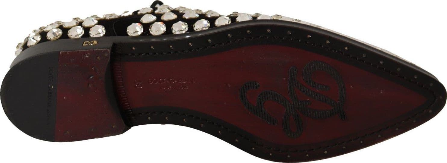 Dolce & Gabbana Black Leather Crystals Lace Up Formal Shoes - 3
