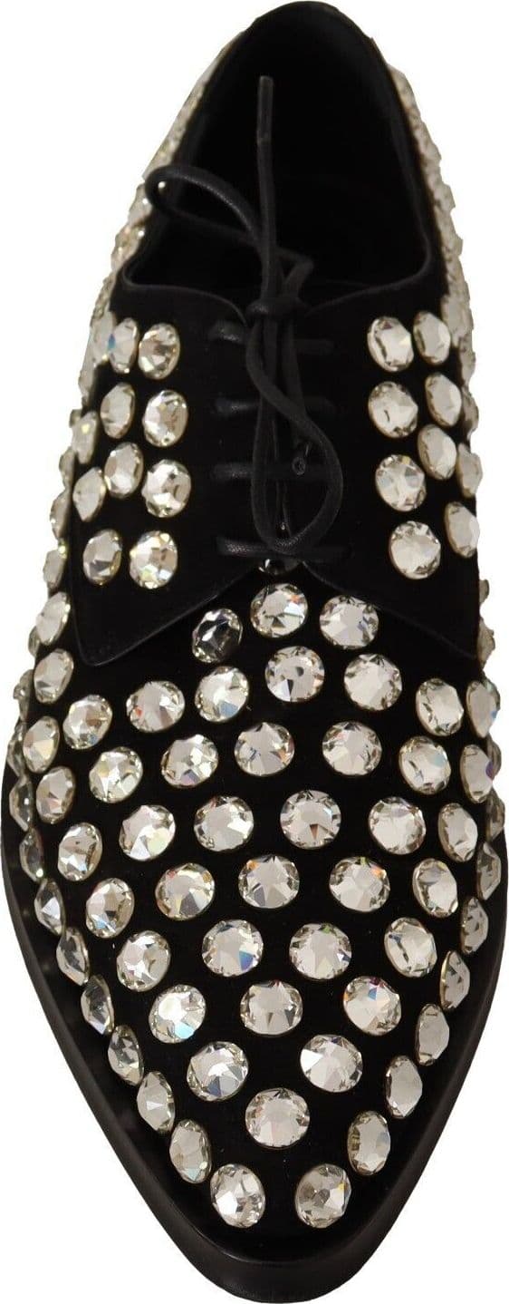 Dolce & Gabbana Black Leather Crystals Lace Up Formal Shoes - 4